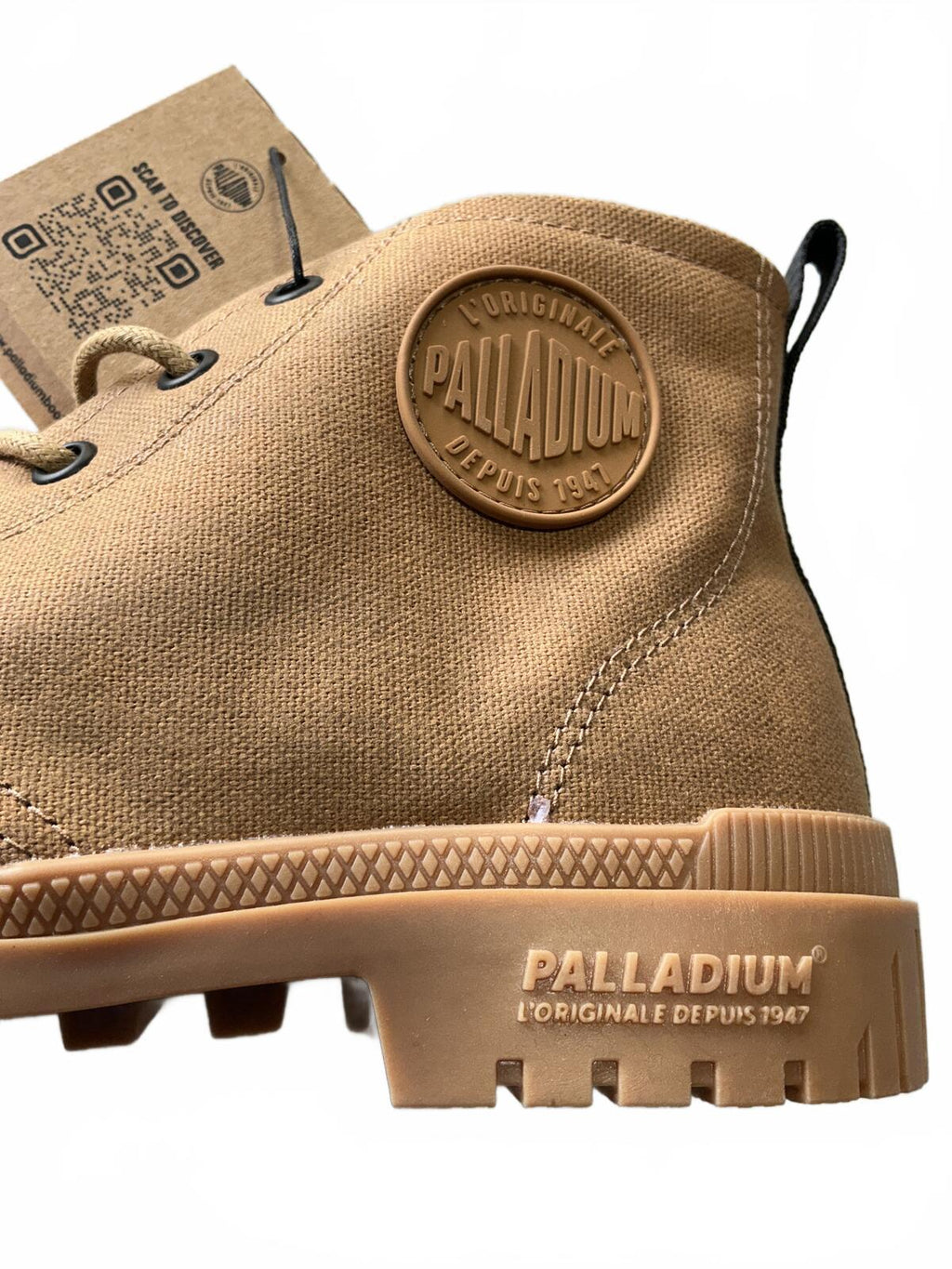 Palladium Ladies Tan Canvas Boots Size 5.5 Comfortable Durable Outdoor Style