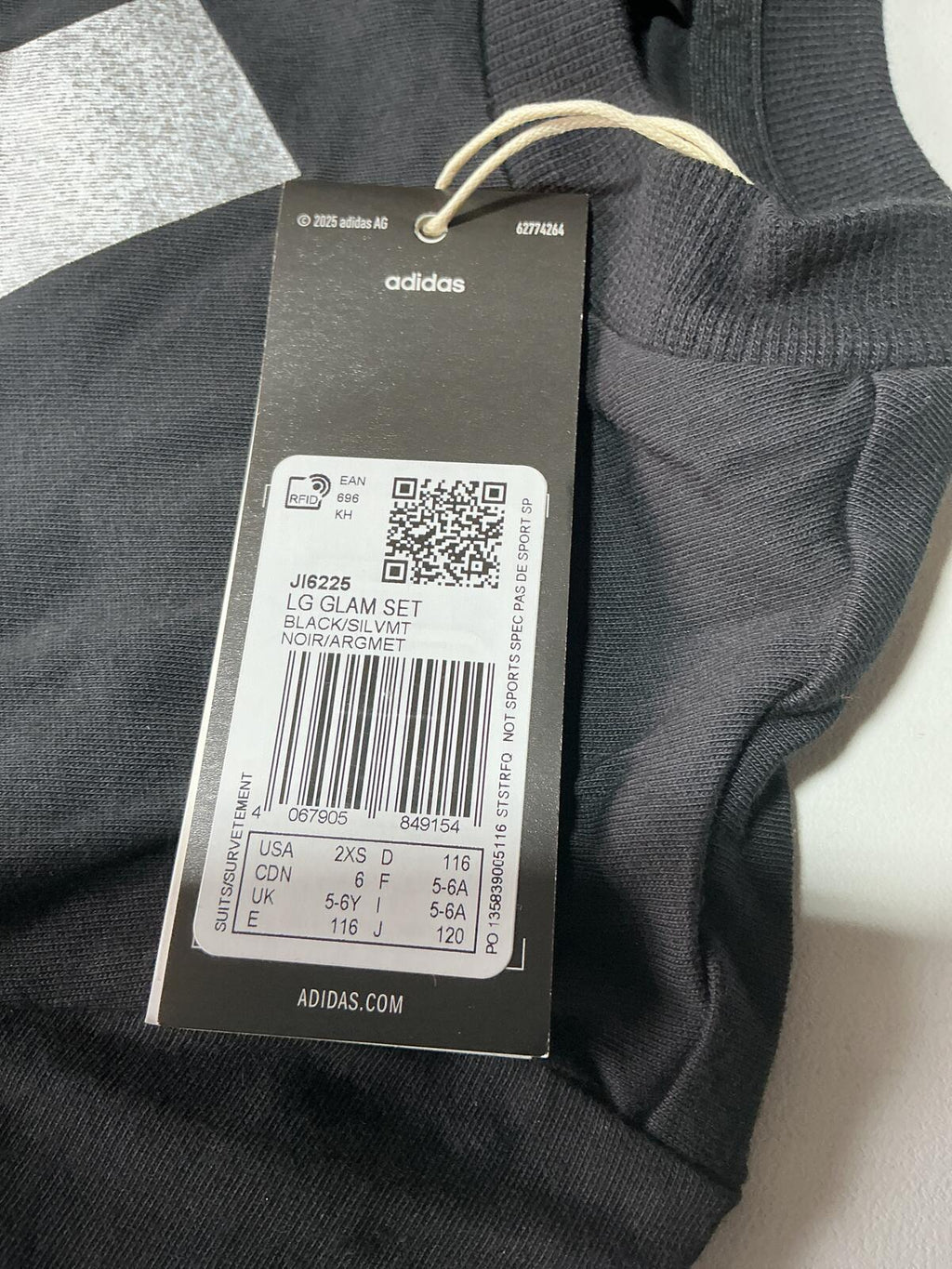 Adidas Glam Kids Black T-Shirt and Leggings Age 5-6 Comfortable Activewear