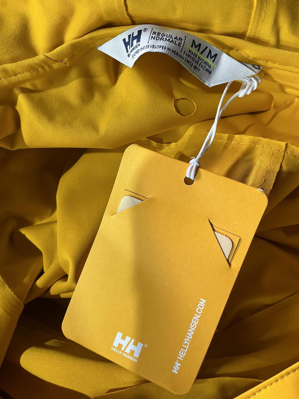 Helly Hansen Mustard Yellow Waterproof Hooded Raincoat Jacket Size Regular M