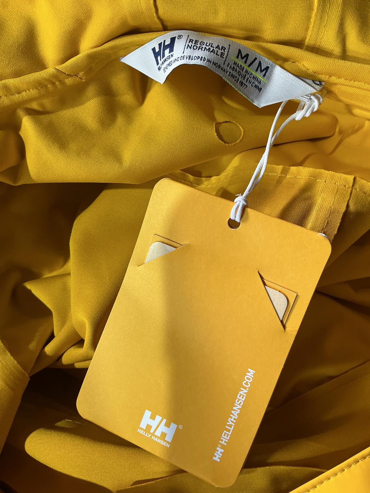 Helly Hansen Mustard Yellow Waterproof Hooded Raincoat Jacket Size Regular M
