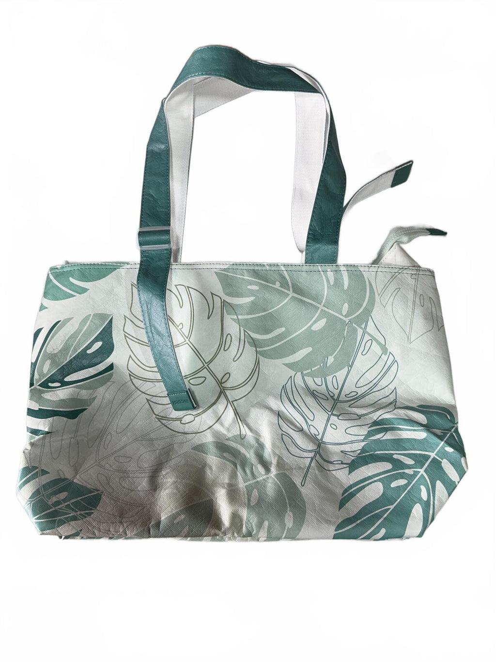 Large Tropical Leaf Print Tote Bag, White/Green, Shoulder Straps
