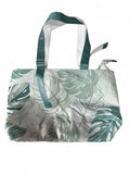 Large Tropical Leaf Print Tote Bag, White/Green, Shoulder Straps