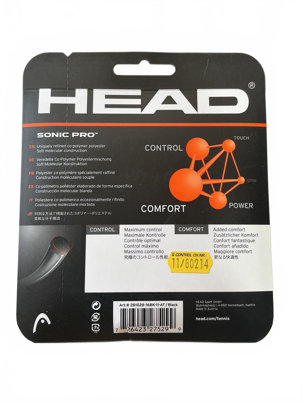 HEAD Sonic Pro Monofilament Tennis String 1.30 mm 12 m Black