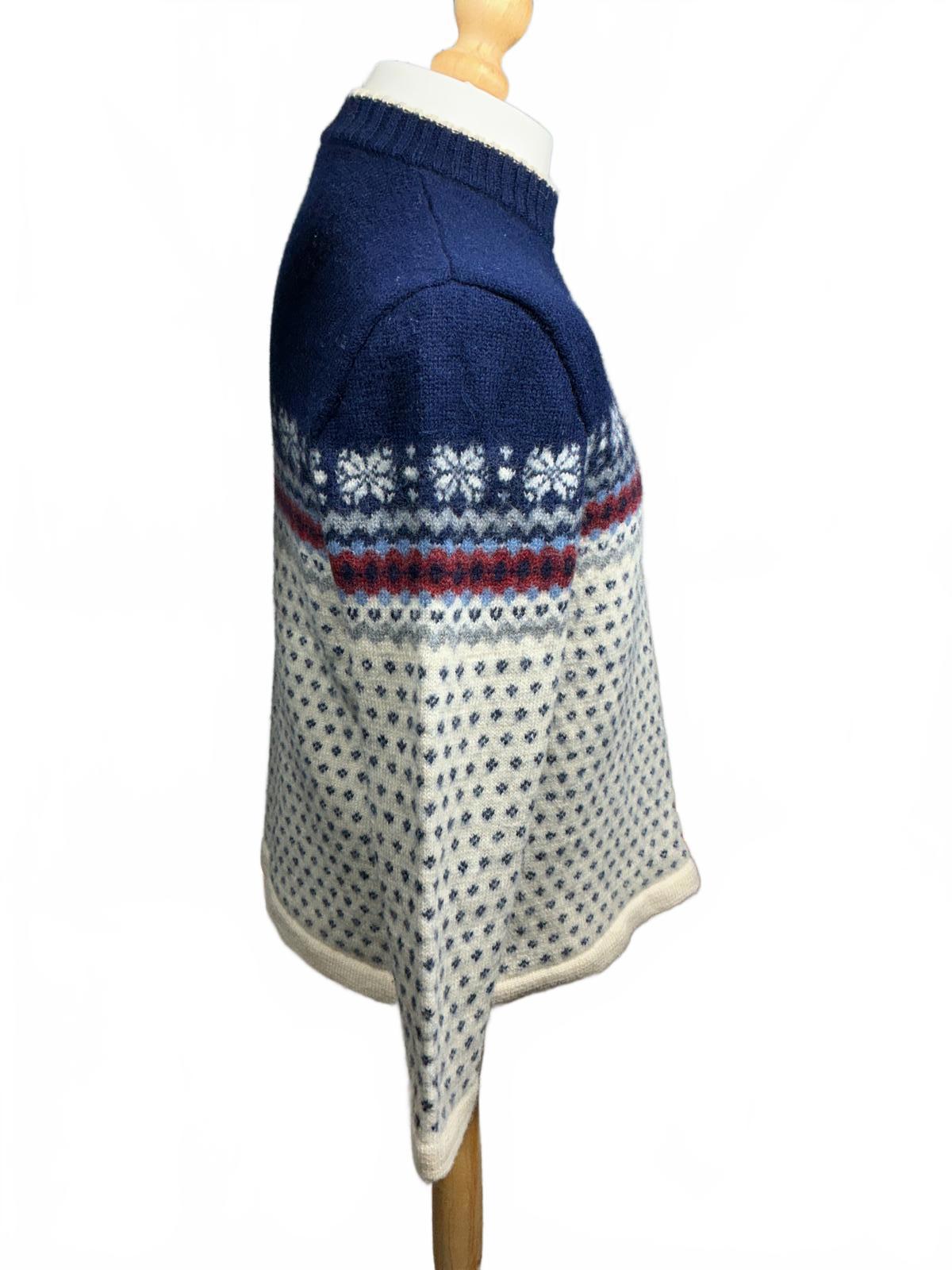 Mens Blue and White Patterned Wool Sweater