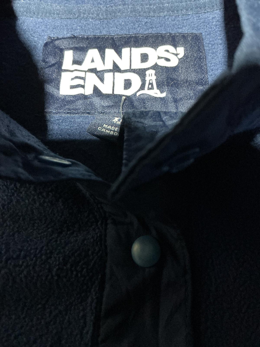 Lands' End Ladies Blue Fleece Jacket with White Stripes
