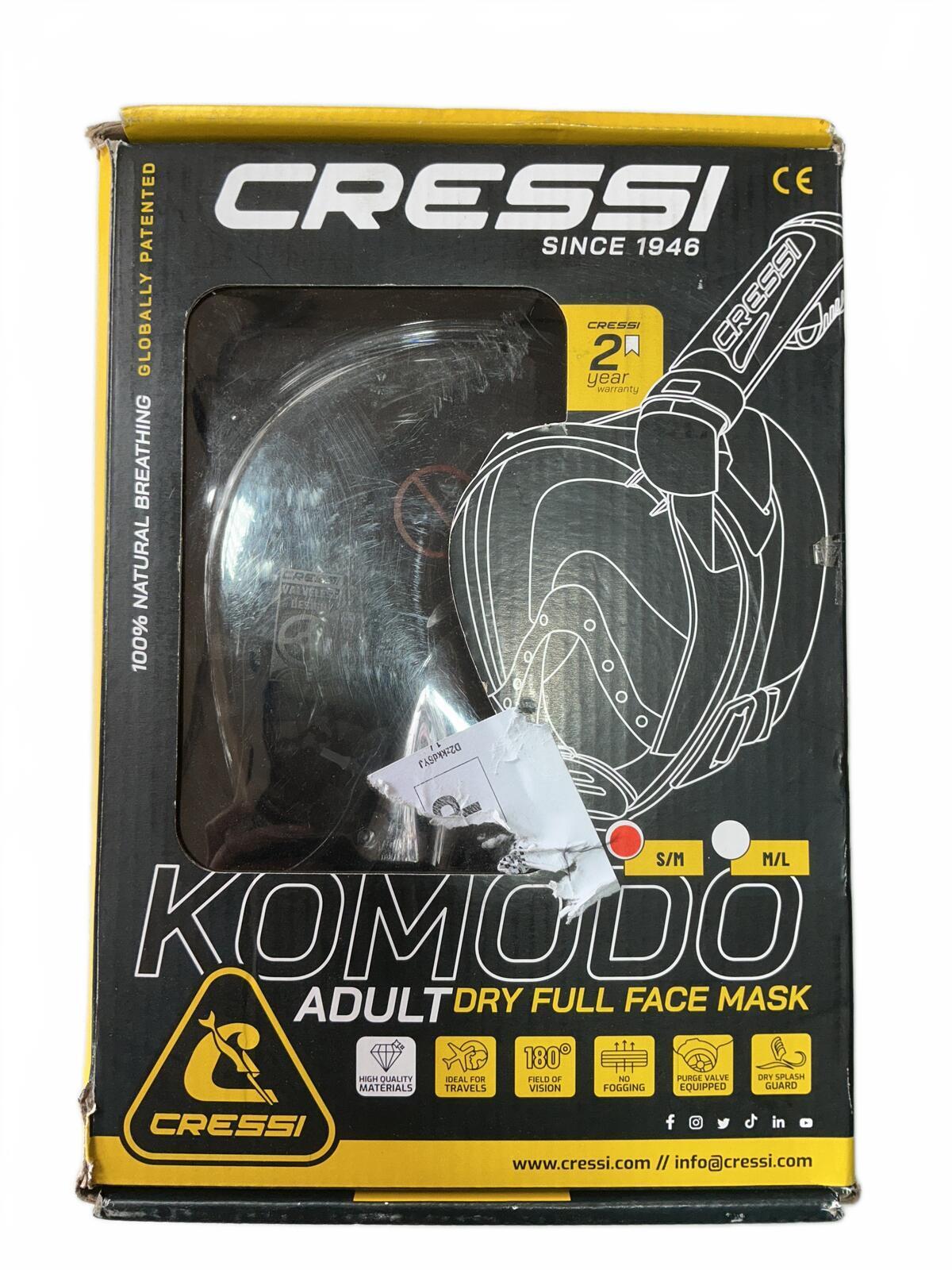 Cressi Komodo Adult Dry Full Face Mask S/M Size Snorkelling Mask Black