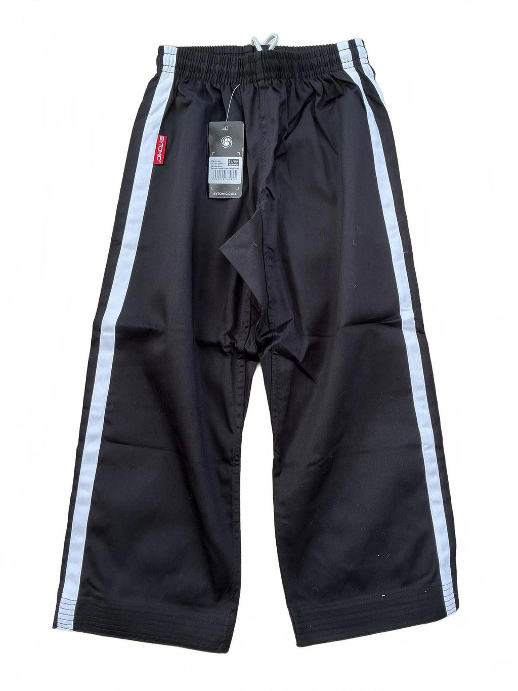 Bytomic Black Martial Arts Pants with White Stripes - Size 130cm