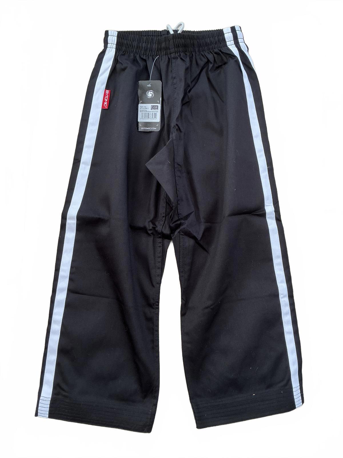 Bytomic Black Martial Arts Pants with White Stripes - Size 130cm