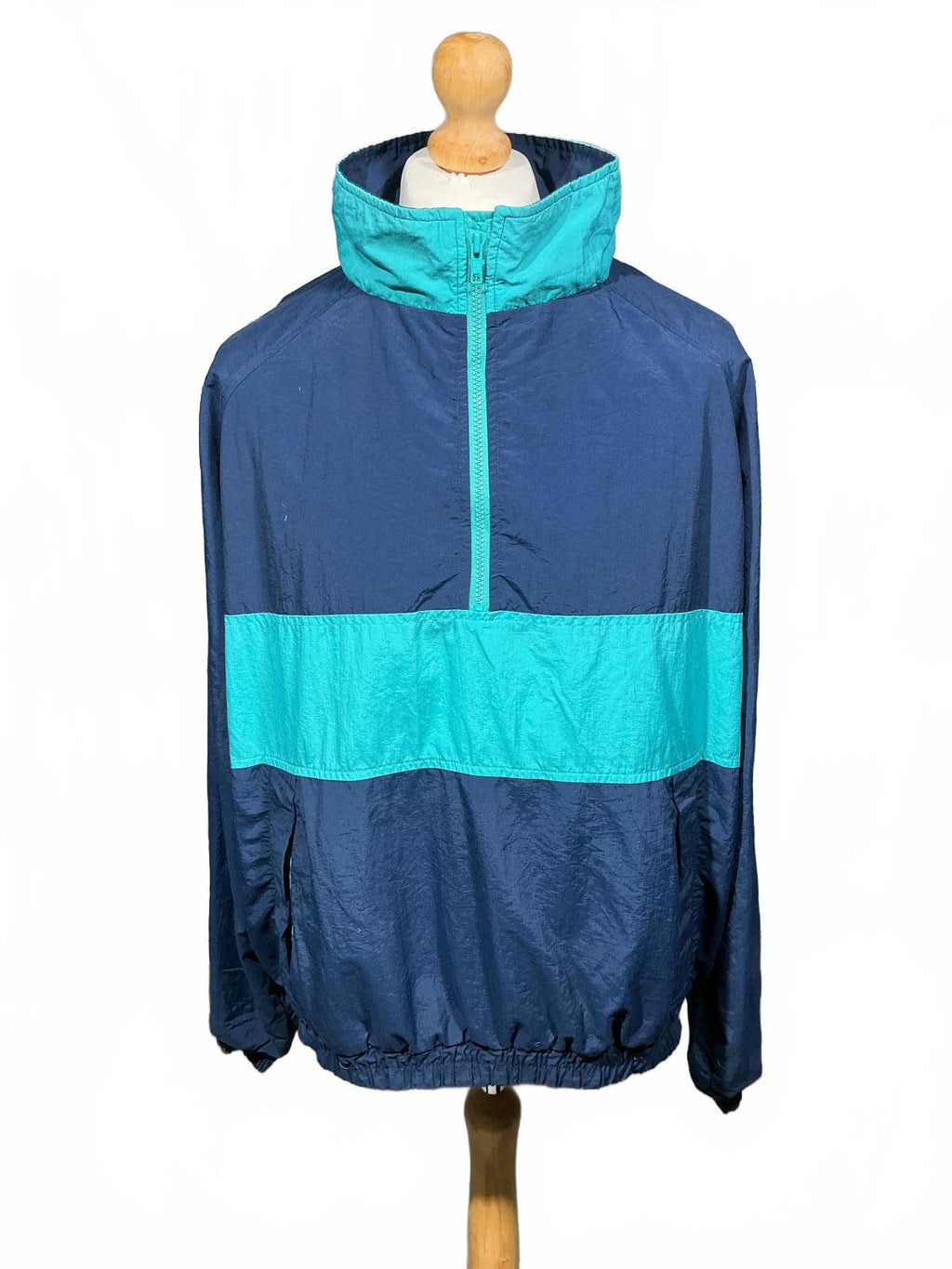 Men's Lands End Vintage Blue and Turquoise Windbreaker Jacket