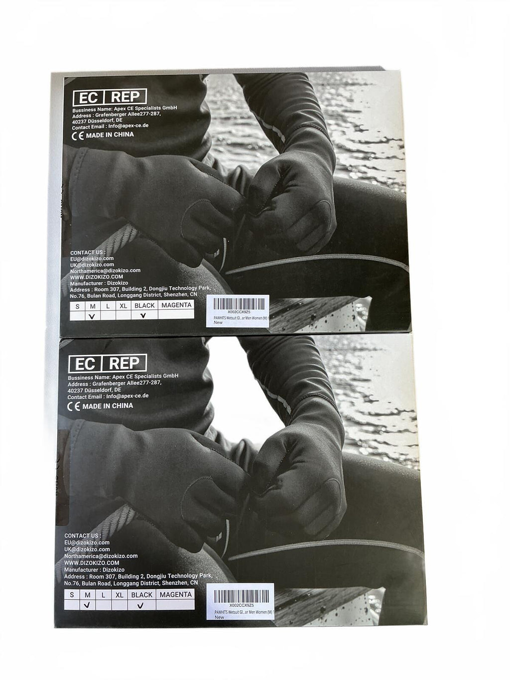 Two pairs Dizokizo Diving Gloves Black Size M Waterproof Neoprene Grip Gloves