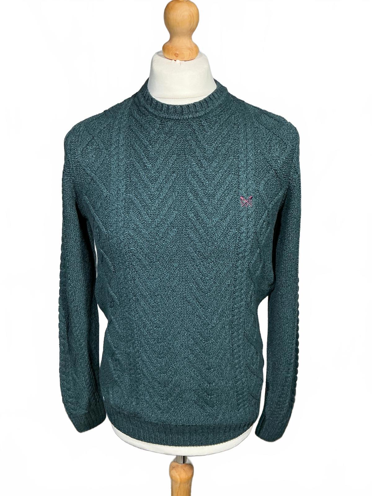 Men's Dark Green Cable Knit Crew Neck Sweater Crew Company
