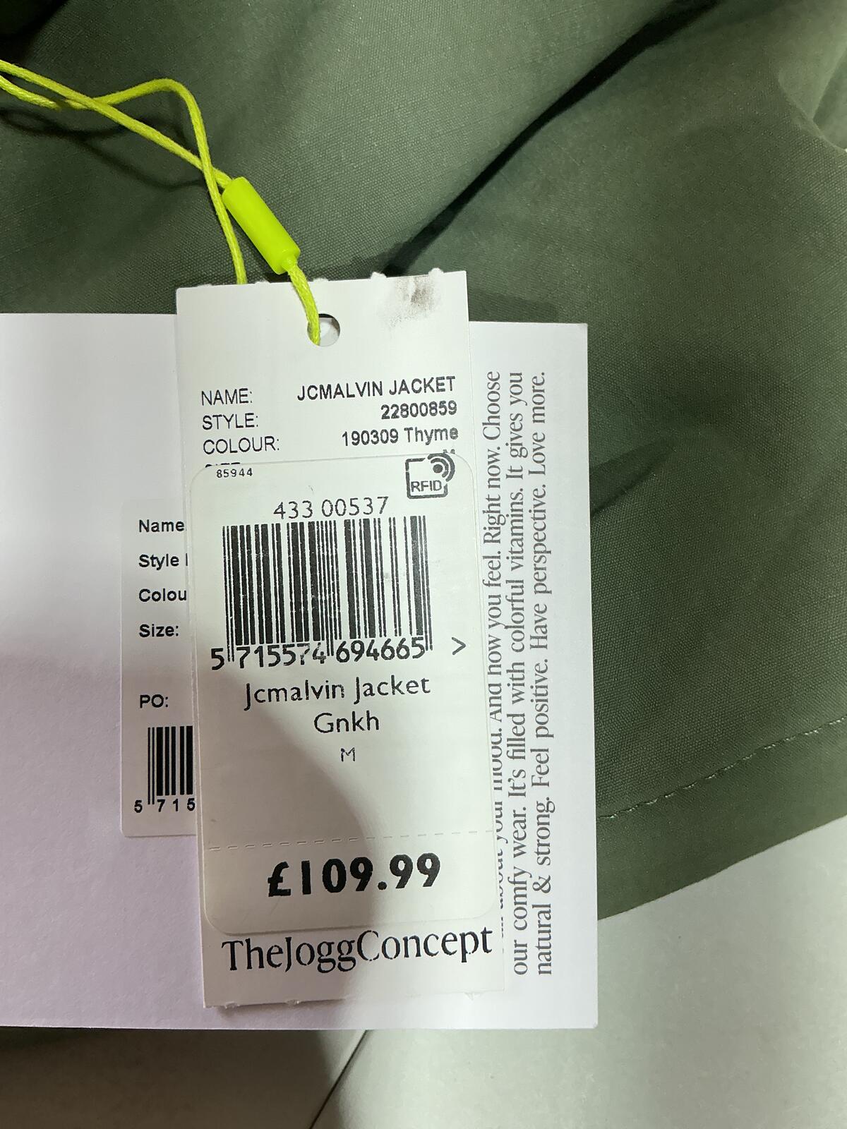 *NEW* ThejoggConcept JCMALVIN Green Jacket Size M Utility Pockets Zip Up Jacket.