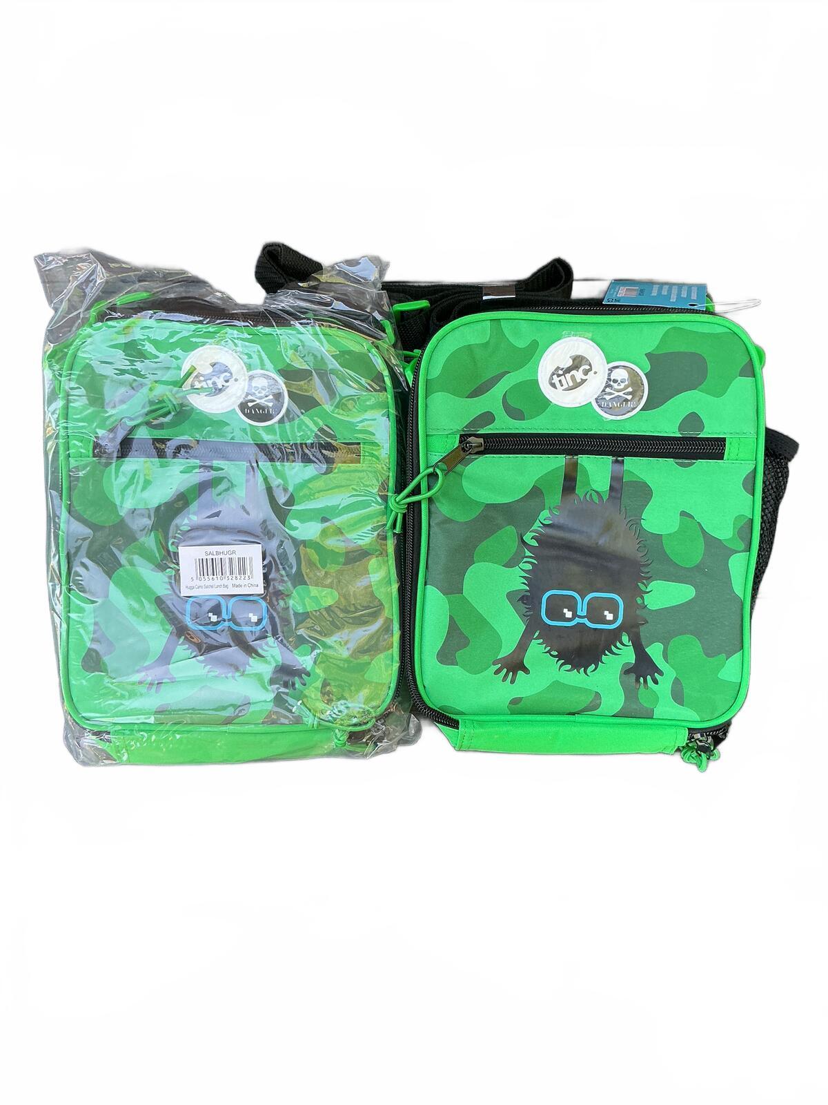 Two Tinc Green Camouflage Insulted Lunch Bags with Monster Print