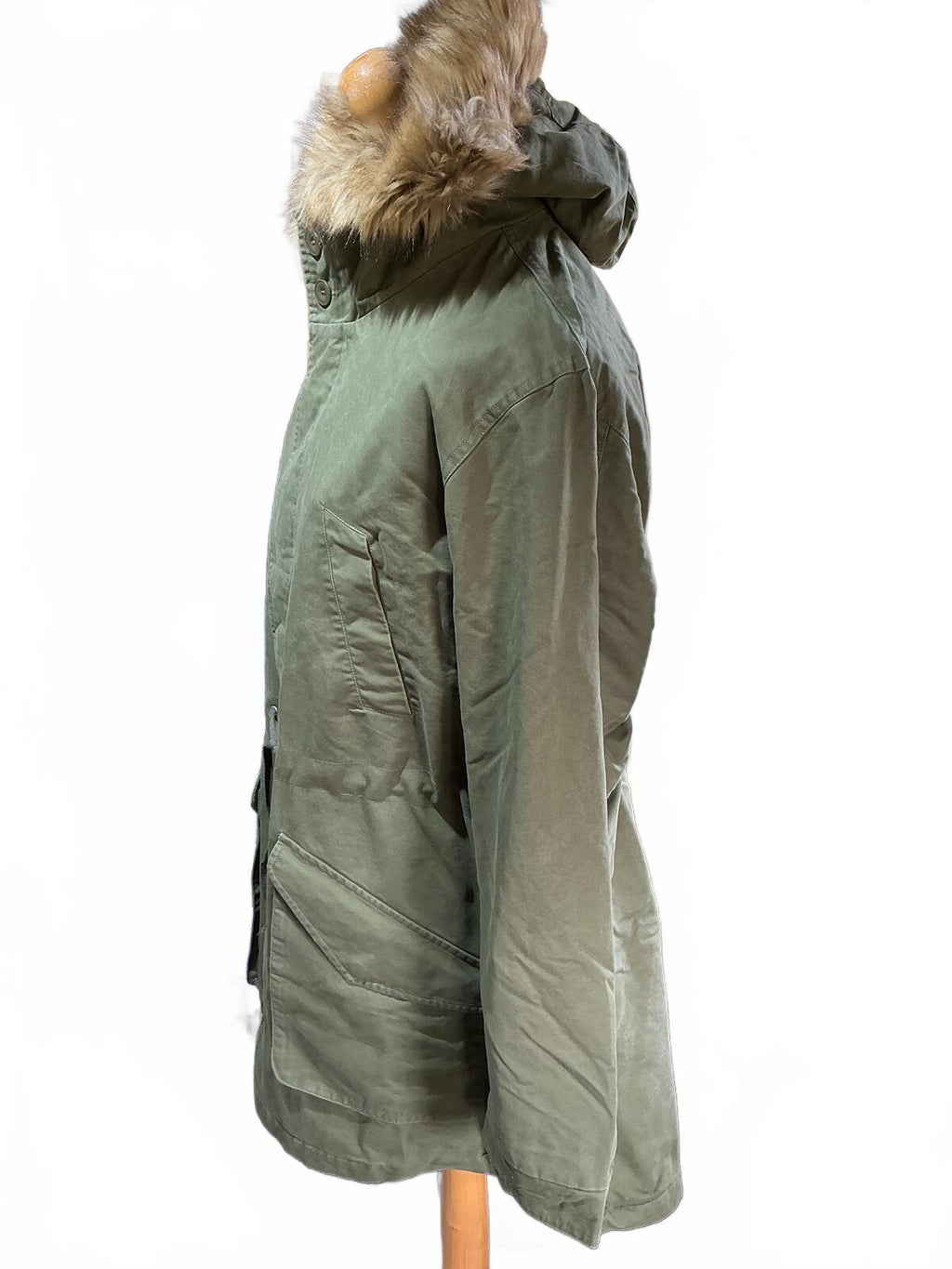 Urban Outfitters BDG Olive Green Parka Coat with Faux Fur Hood Lining Size M