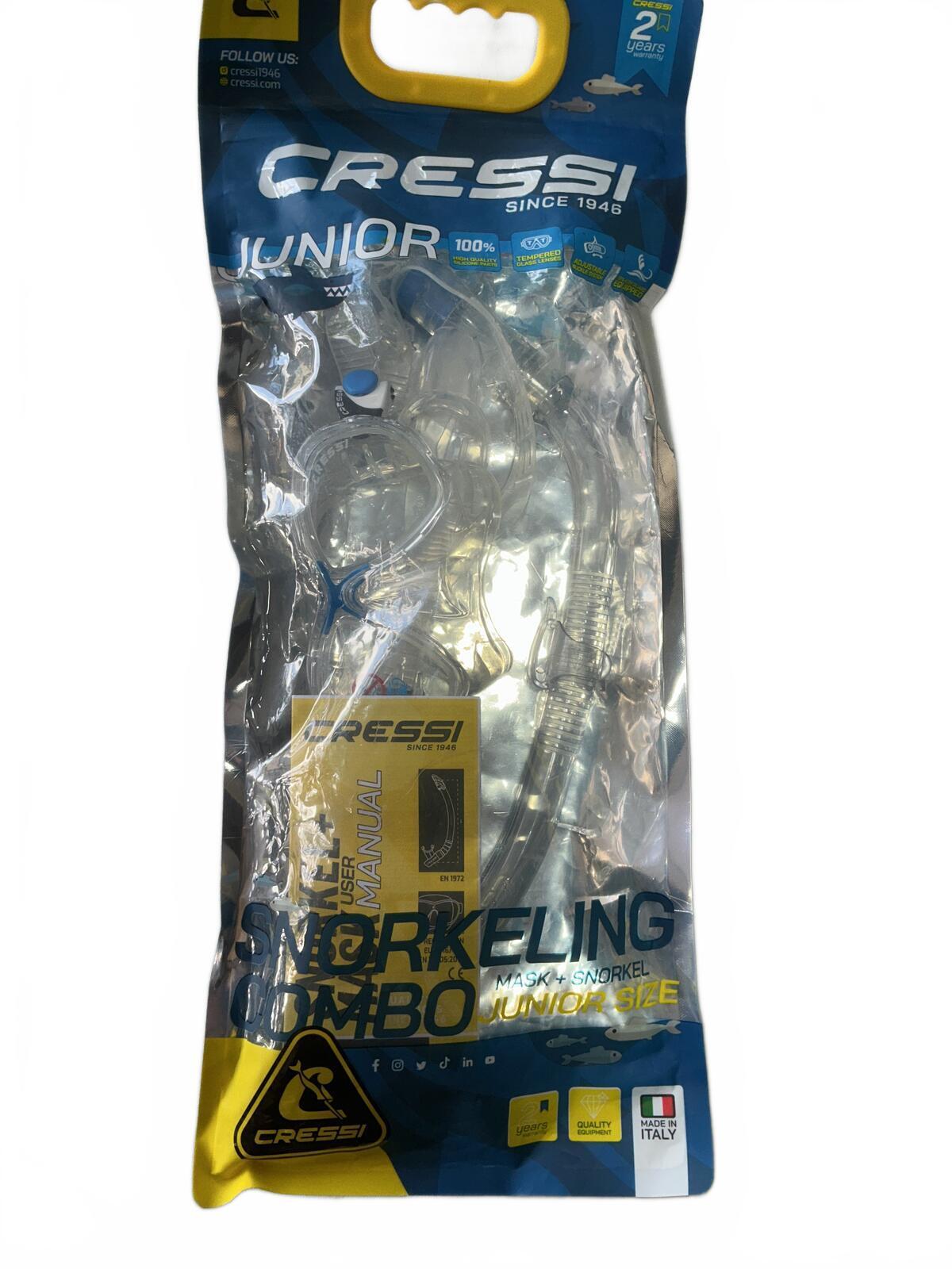 Cressi Junior Size Snorkeling Combo Set Clear Blue Mask and Snorkel