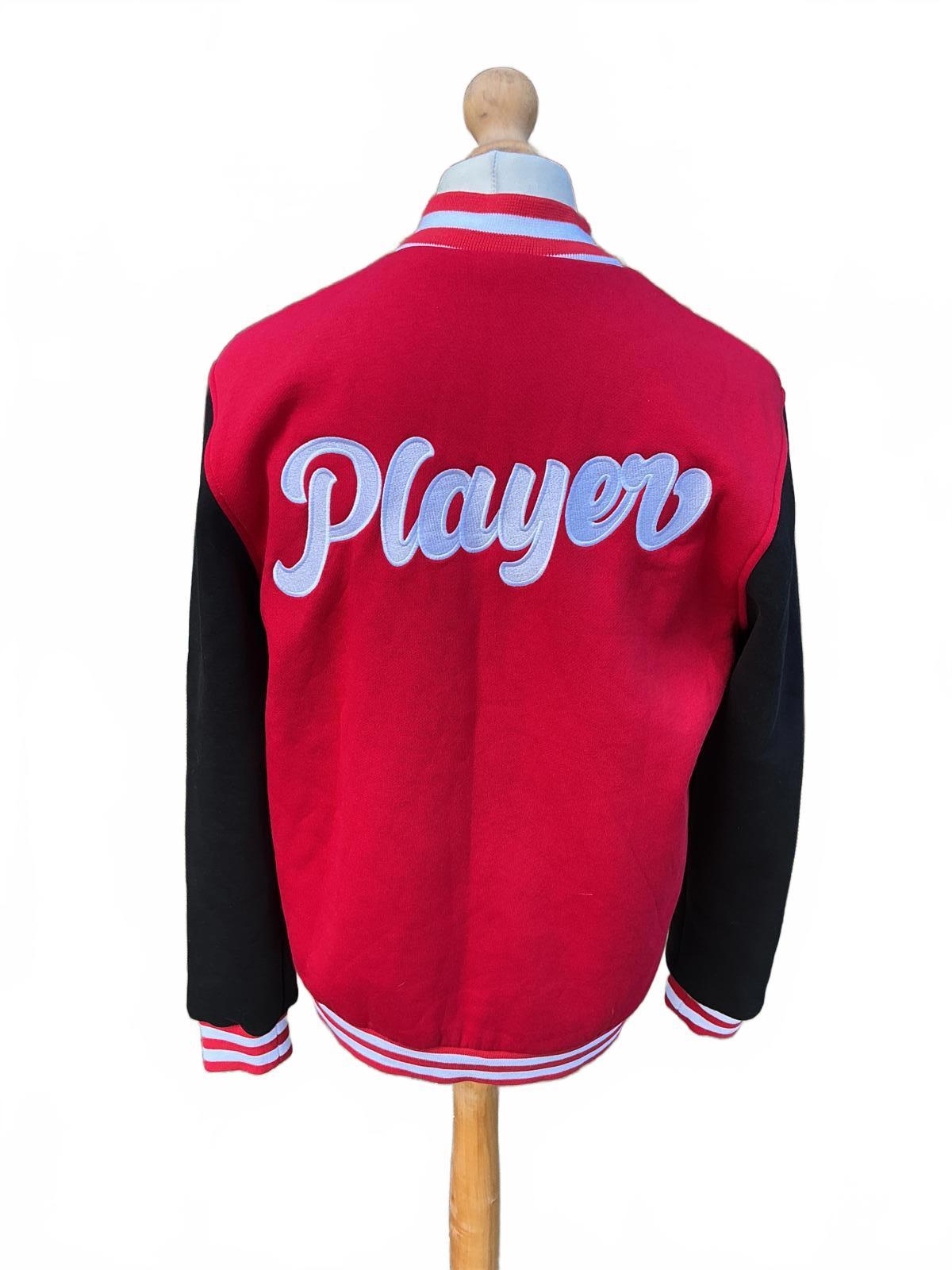 Optibet Red and Black Varsity Jacket with Player Back Embroidery, Size Xl