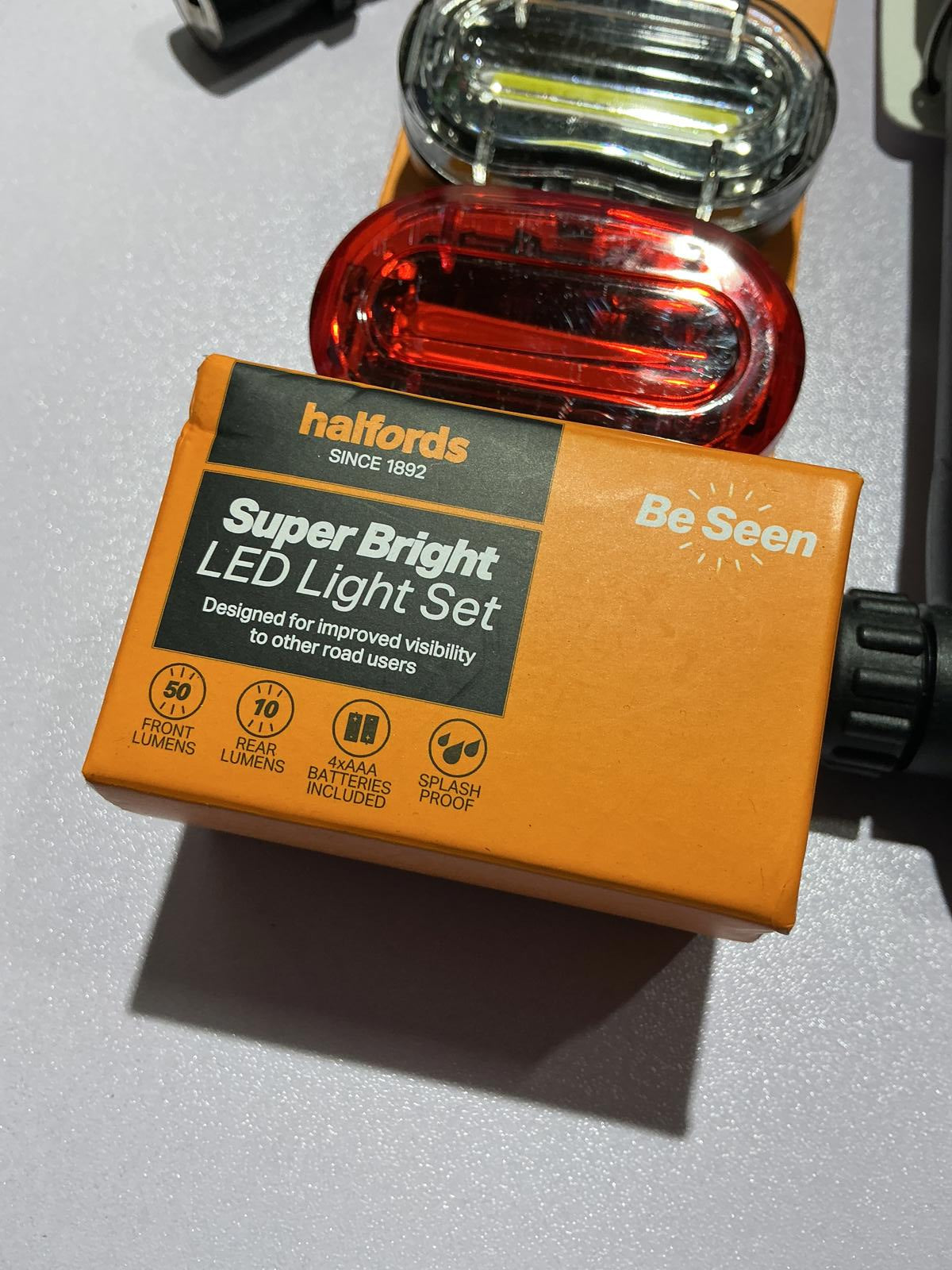 Halfords Essentials 60cm Cable Lock, Mini Pump & Super Bright LED Light Set