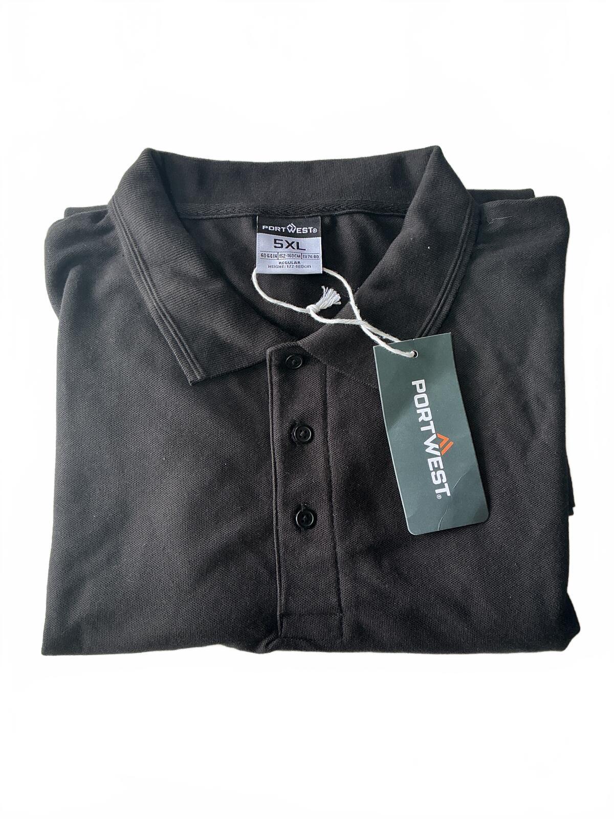 Portwest Naples Polo Shirt Black Size 5XL Large Comfortable Workwear