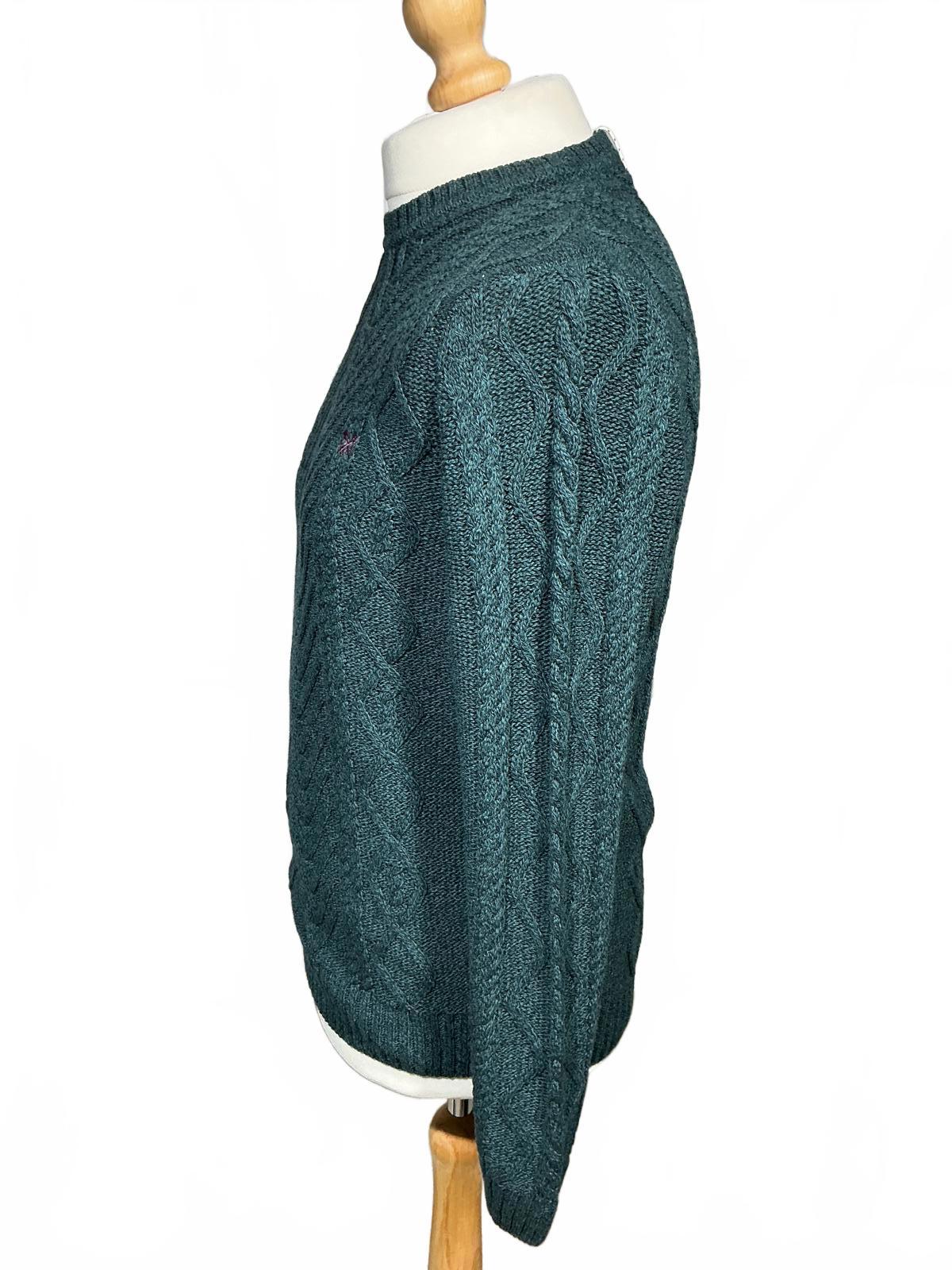 Men's Dark Green Cable Knit Crew Neck Sweater Crew Company