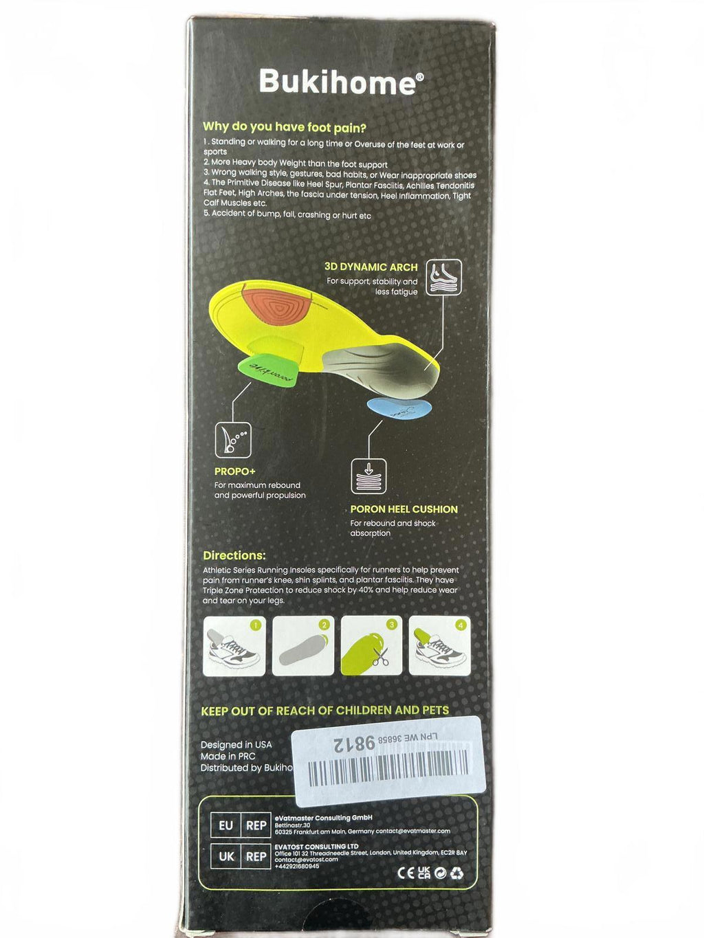 Bukihome Running Sport Insoles XL Size Foot Pain Relief Cushion Support