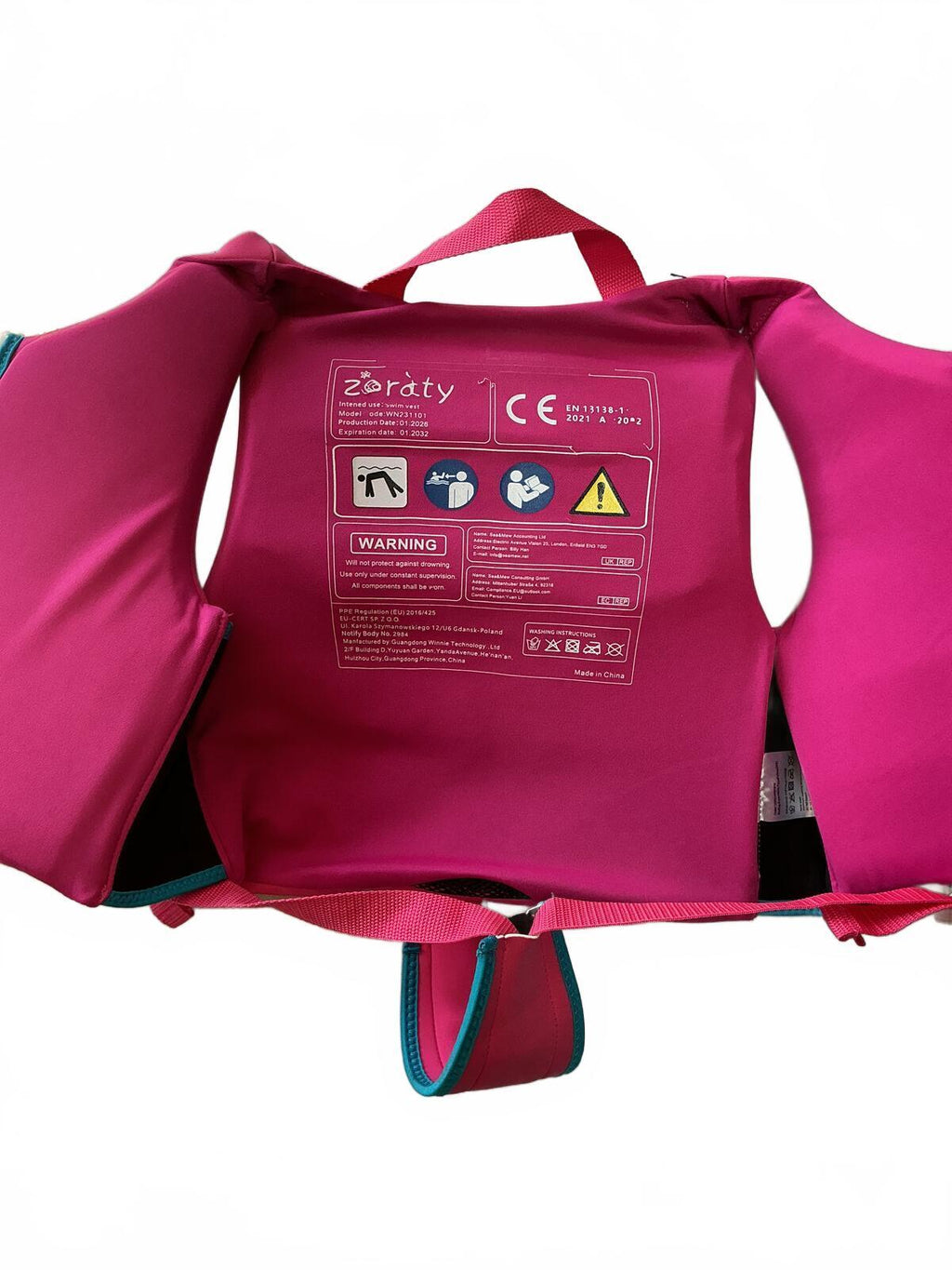 Zeraty Pink Child Swim Safety Vest with Butterfly Design Size 22-50lbs