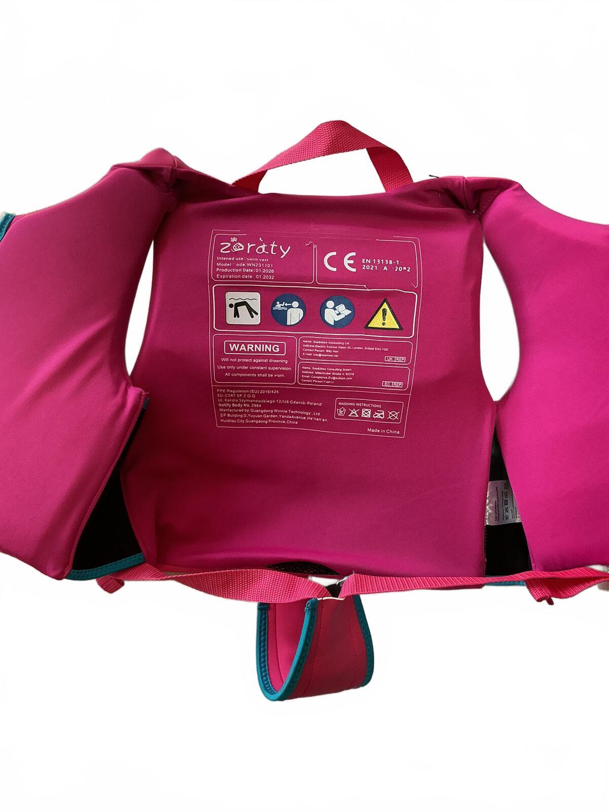 Zeraty Pink Child Swim Safety Vest with Butterfly Design Size 22-50lbs