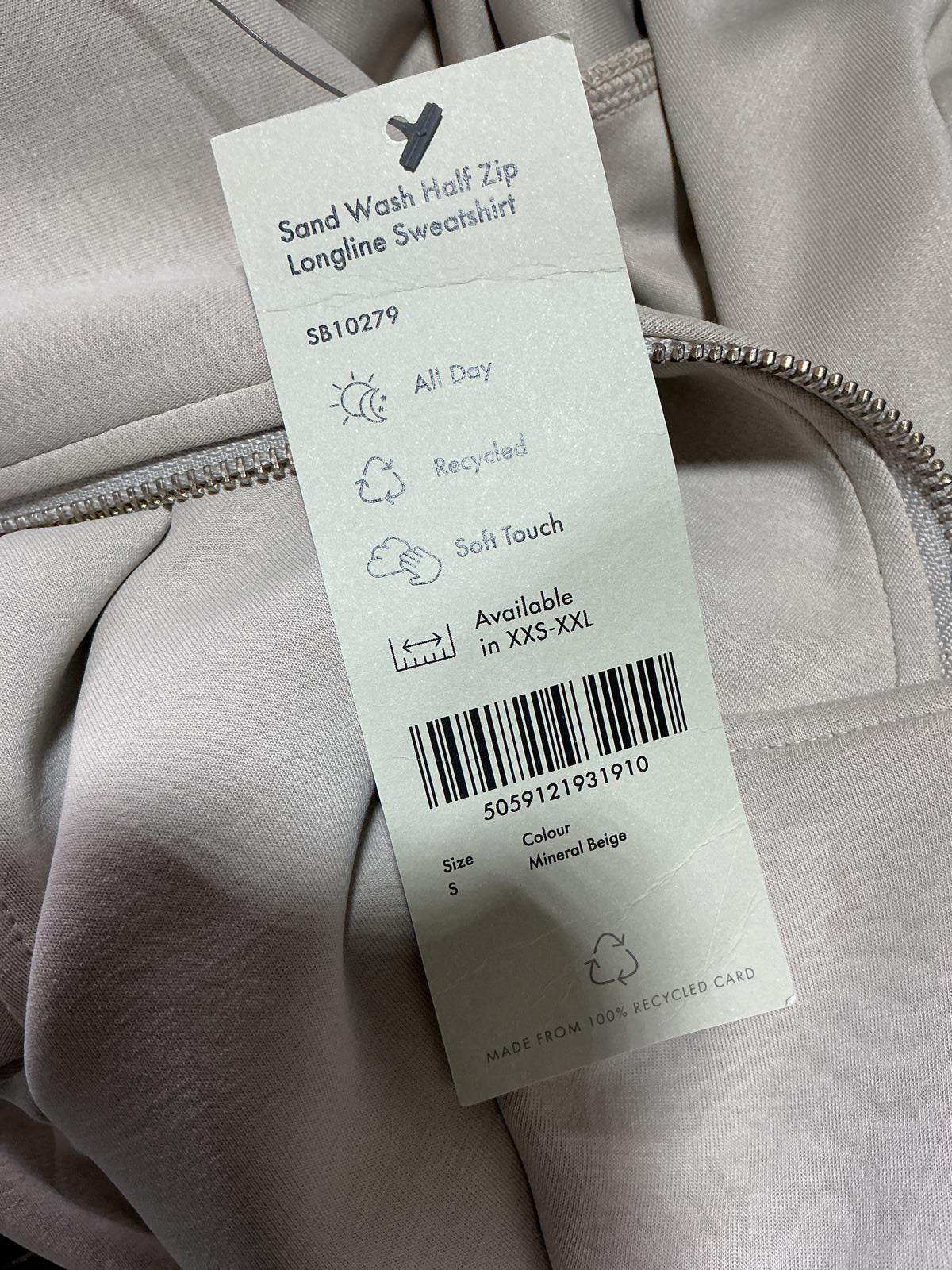 Sweaty Betty Longline Beige Half-Zip Soft Touch Sweatshirt Size small