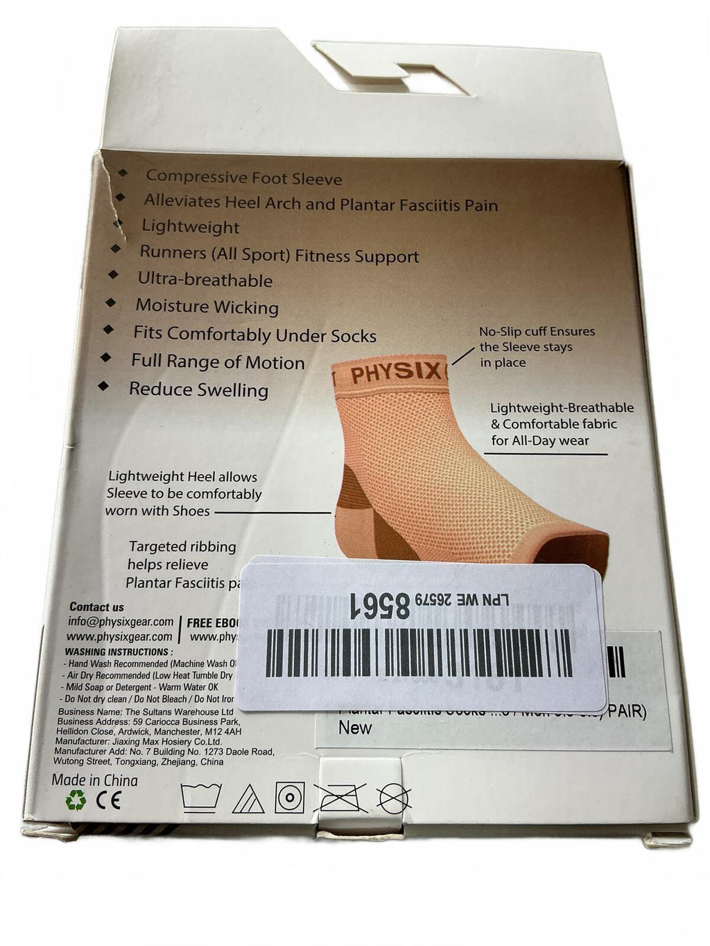 Physix Gear Sport Plantar Fasciitis Compression Sleeves S/M Unisex Support