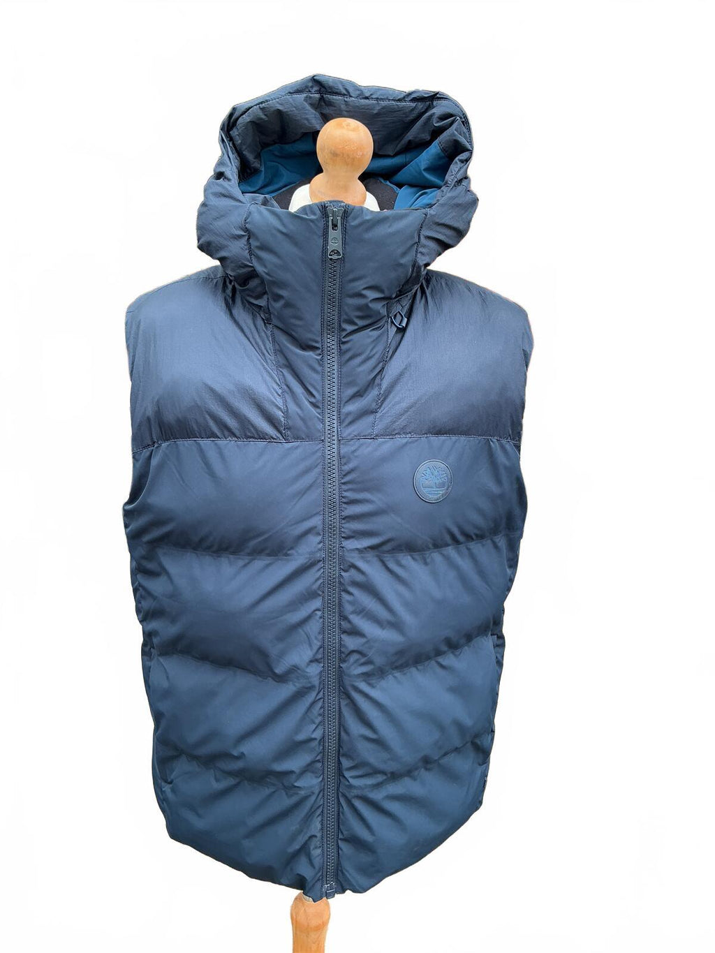 Timberland Navy Blue Puffer Down Gilet Body Warmer Vest Hooded Size Regular L