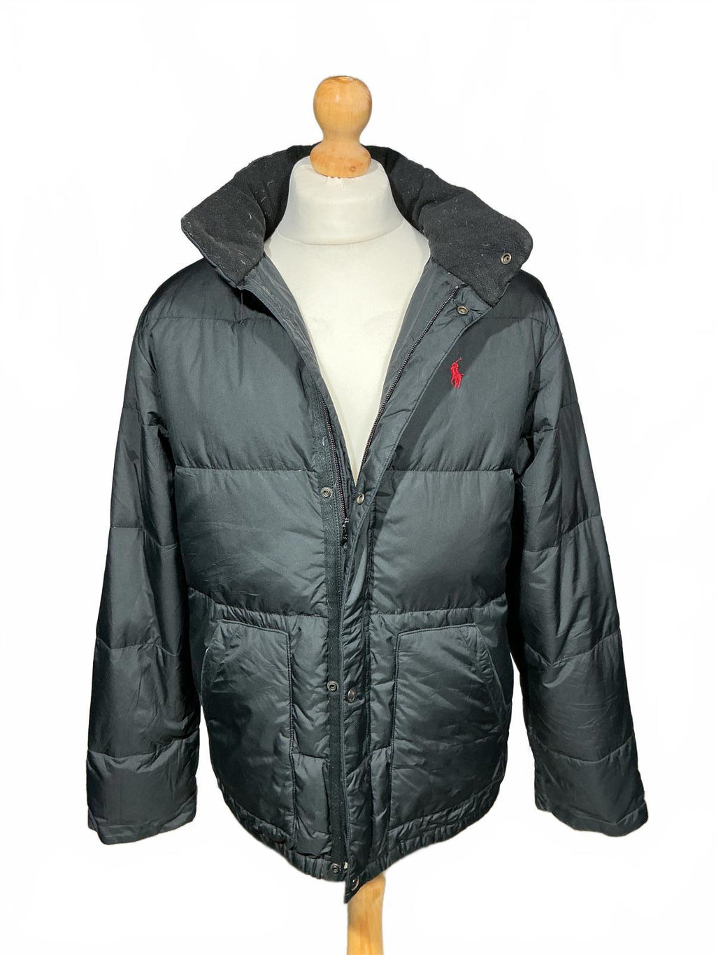 Ralph Lauren Men's Puffer Jacket High Collar Snap Button Black Size M