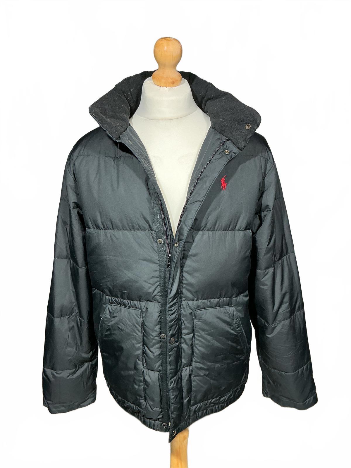 Ralph Lauren Men's Puffer Jacket High Collar Snap Button Black Size M