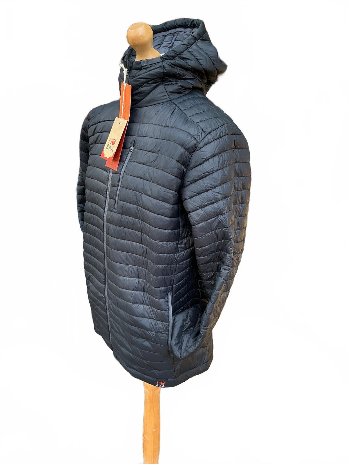 ISOBAA Men's Black Puffer Merino Jacket with Hood Size L Warm Lightweight