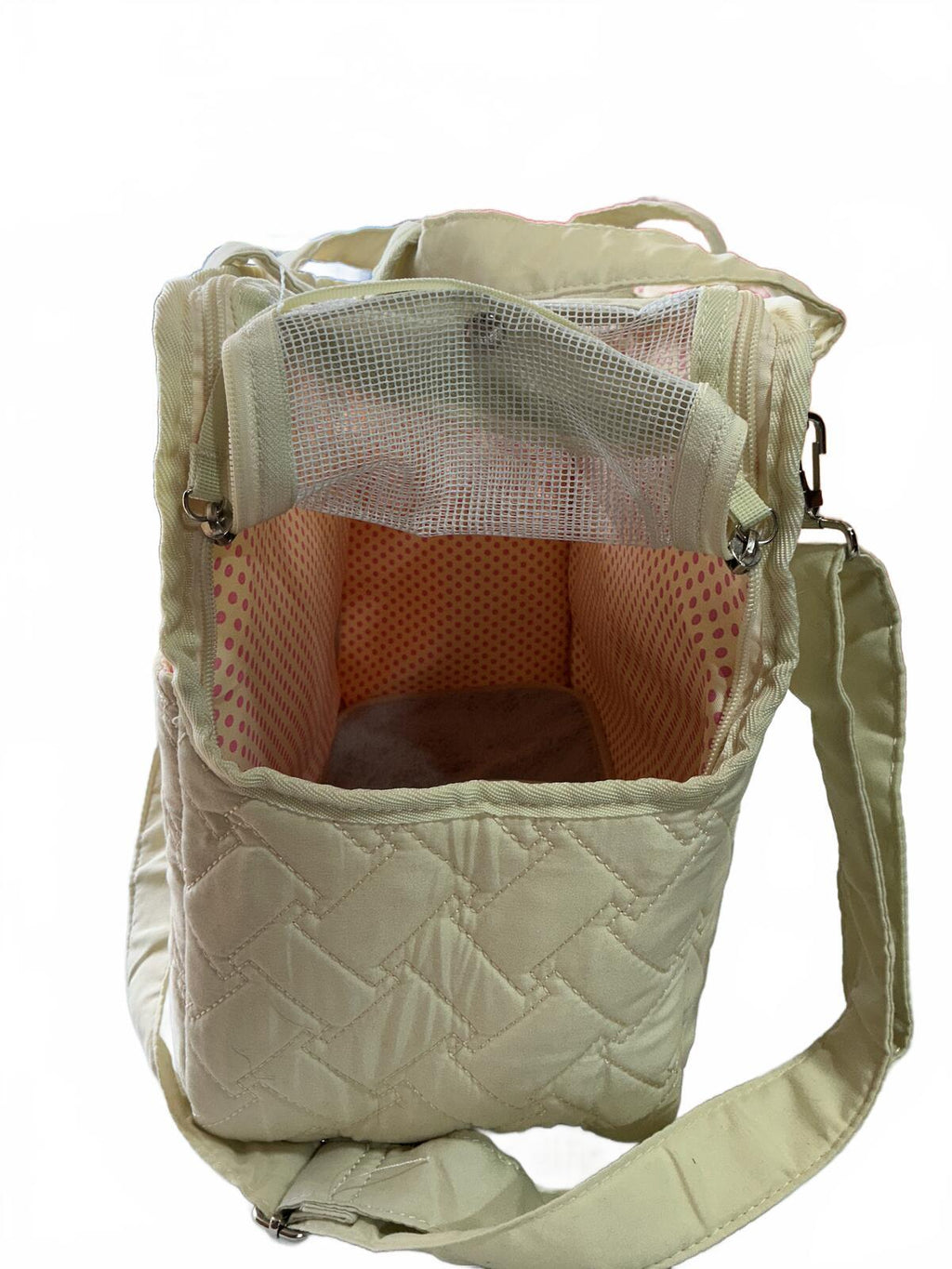 Pengpai Cream Quilted Pet Carrier Bag with Shoulder Strap Size Medium