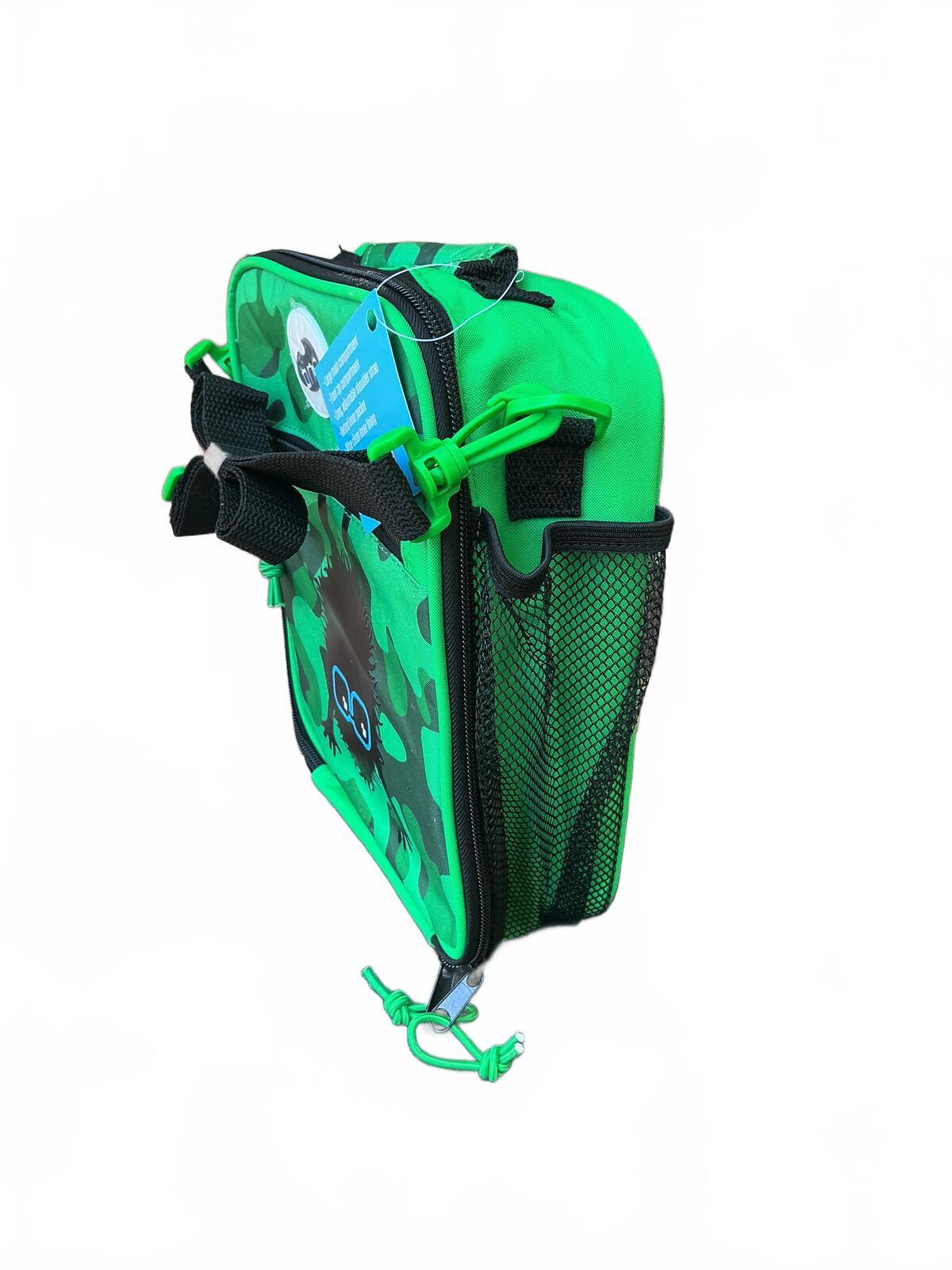 Two Tinc Green Camouflage Insulted Lunch Bags with Monster Print