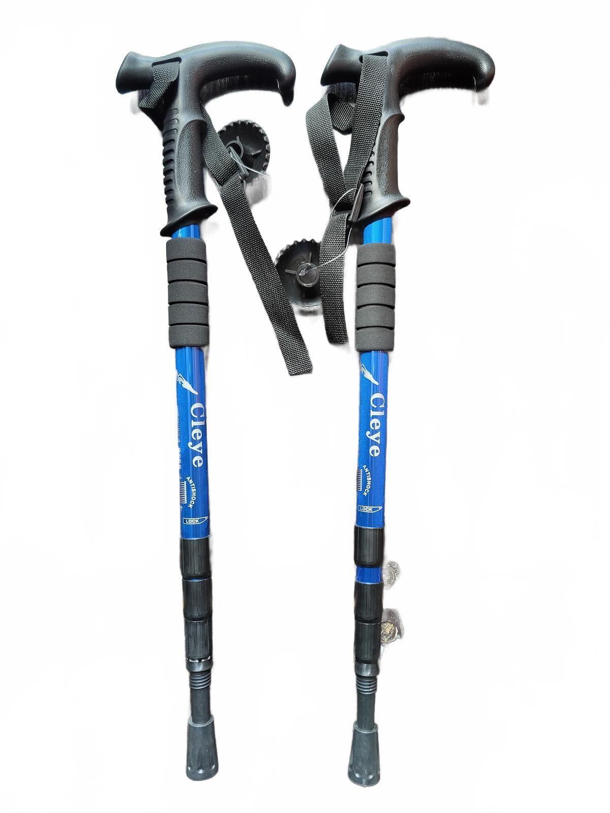 Pair of Cleye Adjustable Trekking Poles Blue Anti-Shock Hiking Sticks One Size
