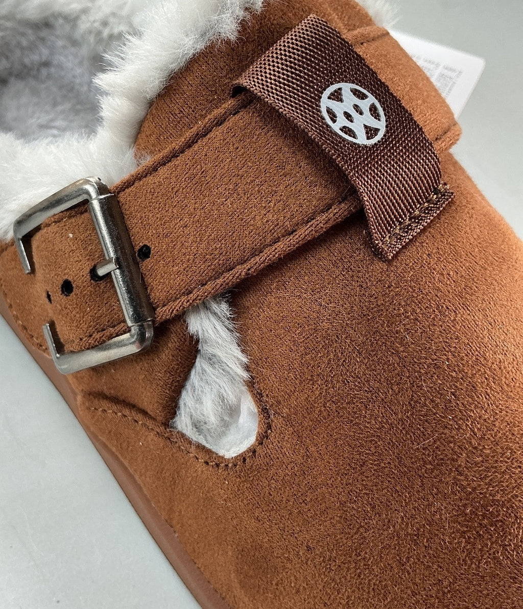 Sisttke Winter Clogs Unisex Brown Grey Faux Fur Lined Adjustable Strap