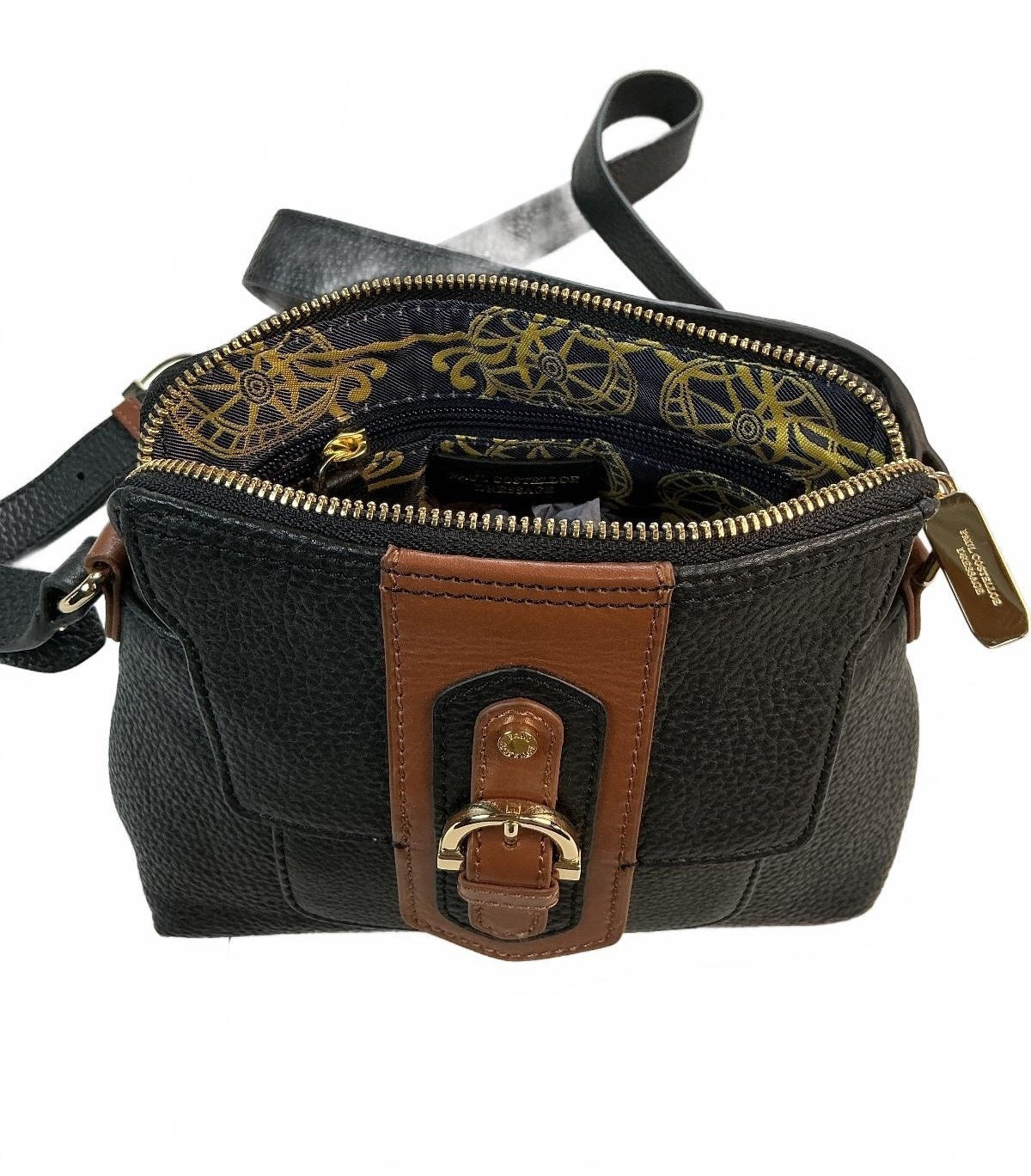 Paul Costelloe Women's Black and Tan Pebbled Leather Crossbody Shoulder Bag