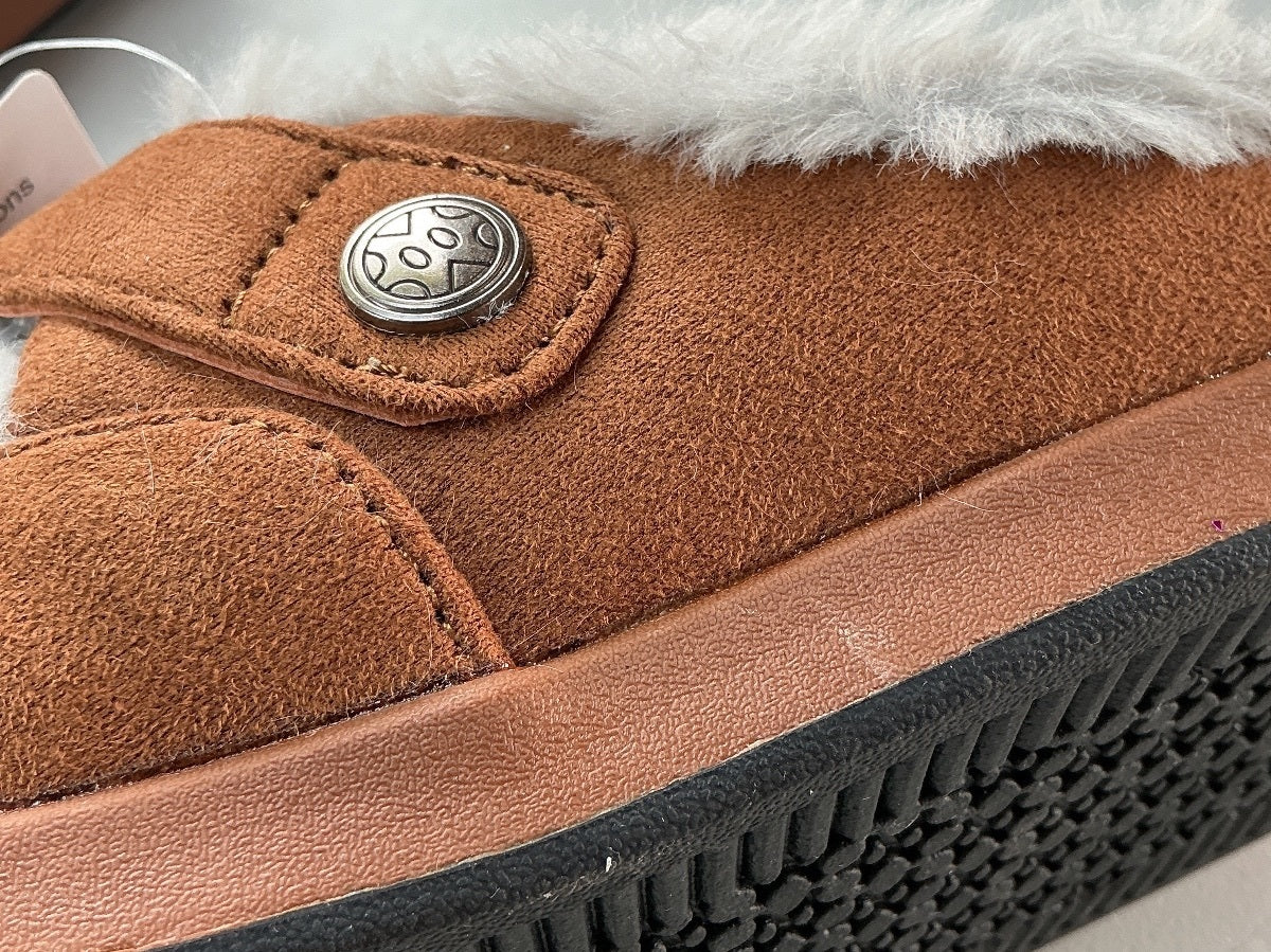 Sisttke Winter Clogs Unisex Brown Grey Faux Fur Lined Adjustable Strap