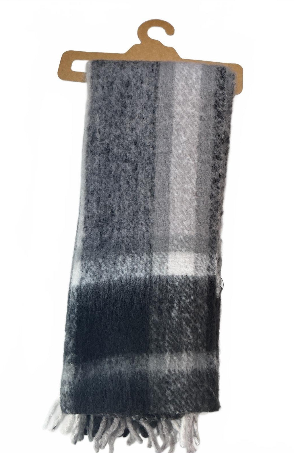 Radley London Women's Fluffy Scarf Black Grey Check Pattern Soft Warm 100x42cm