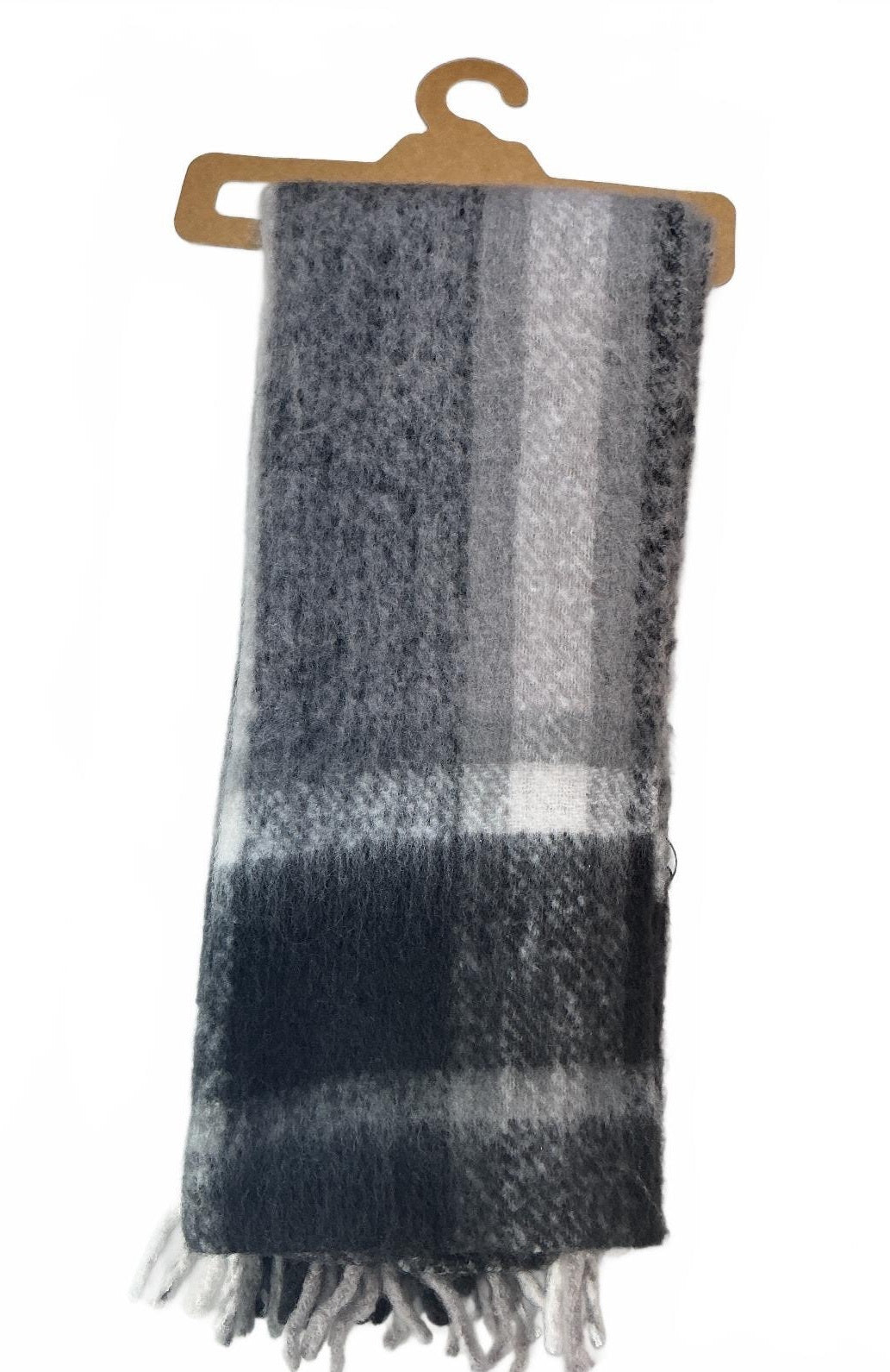 Radley London Women's Fluffy Scarf Black Grey Check Pattern Soft Warm 100x42cm