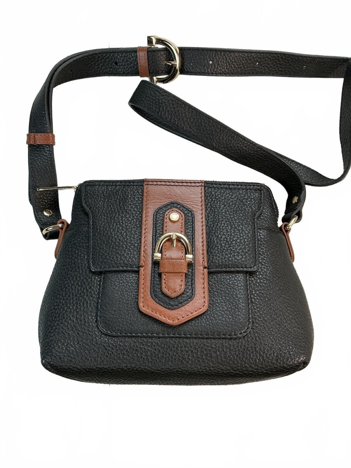 Paul Costelloe Women's Black and Tan Pebbled Leather Crossbody Shoulder Bag
