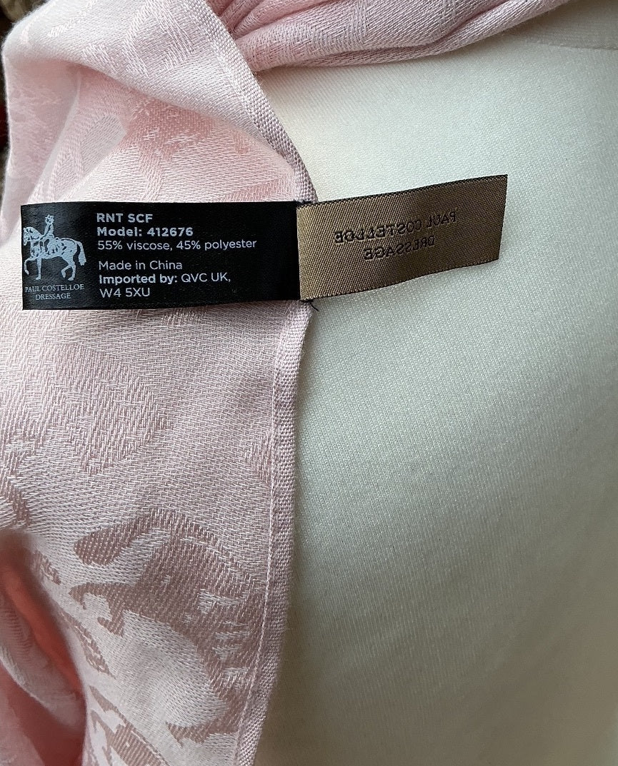 Paul Costelloe Dressage Women Scarf Pink Horse Print Jacquard Lightweight