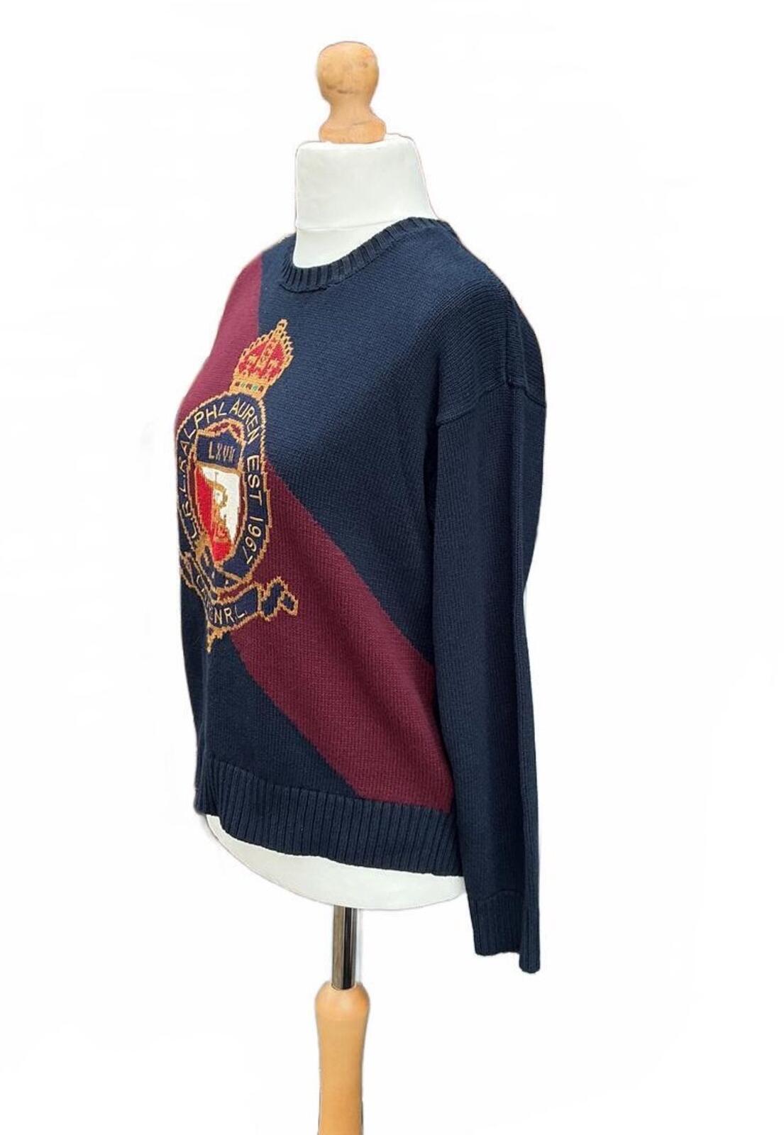 Ralph Lauren Navy and Burgundy Crest Sweater Size Regular M Stylish Knitwear