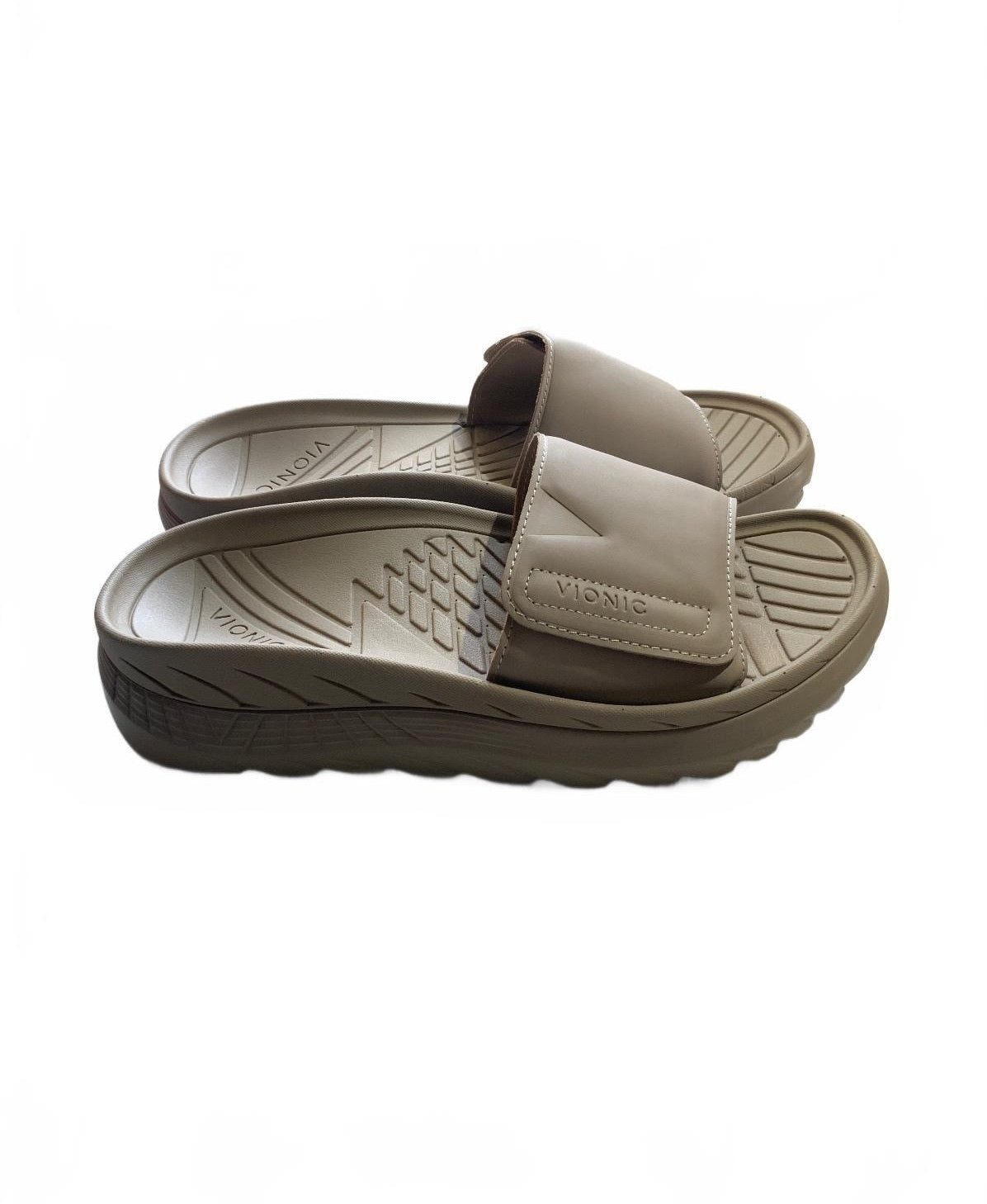 Vionic Beige Slide Sandals Size 6.5 Comfortable Supportive Footbed Shoes