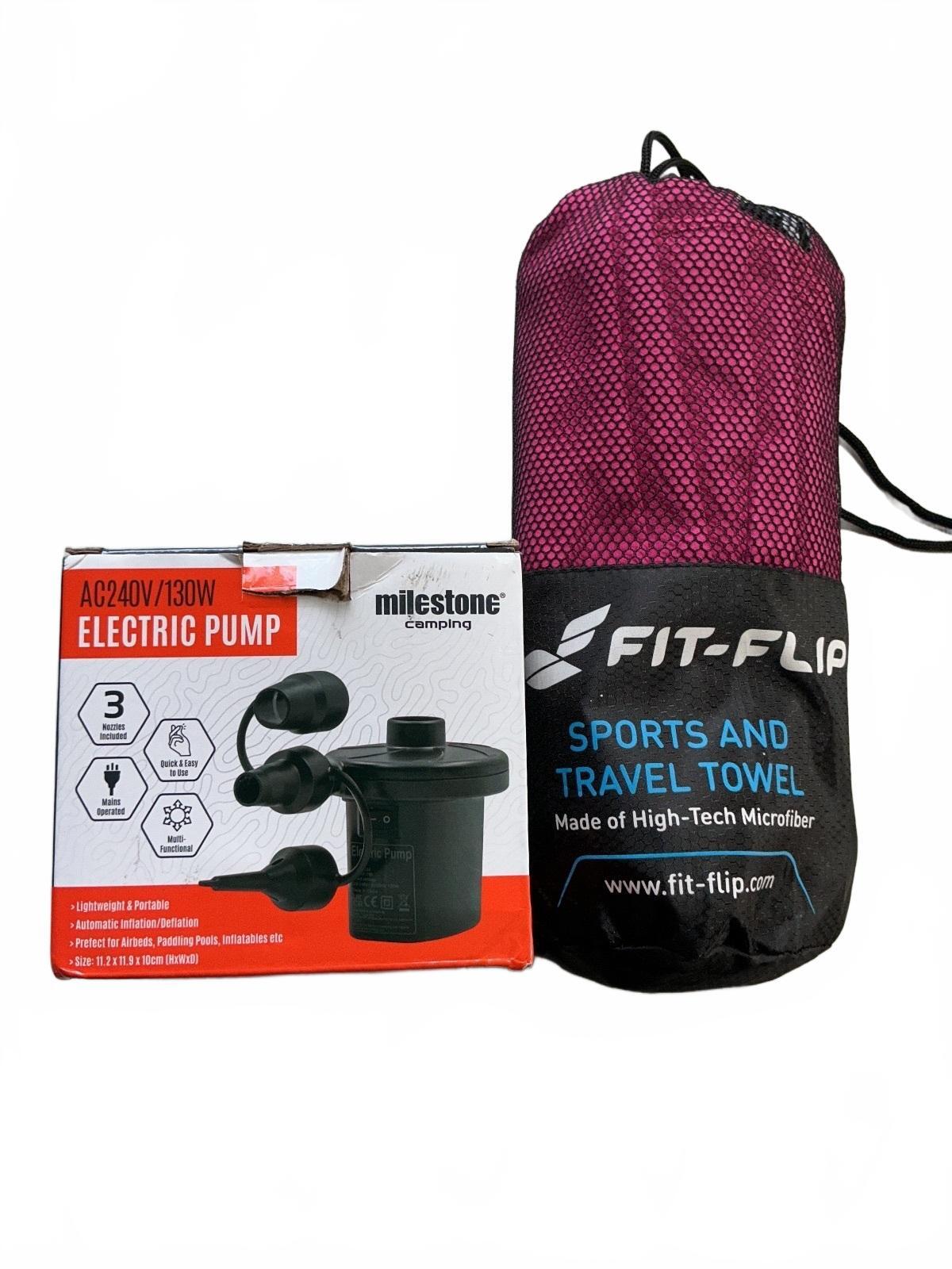 milestone camping AC240V/130W Electric Pump with Fit-Flip Sports Towel 100x200cm
