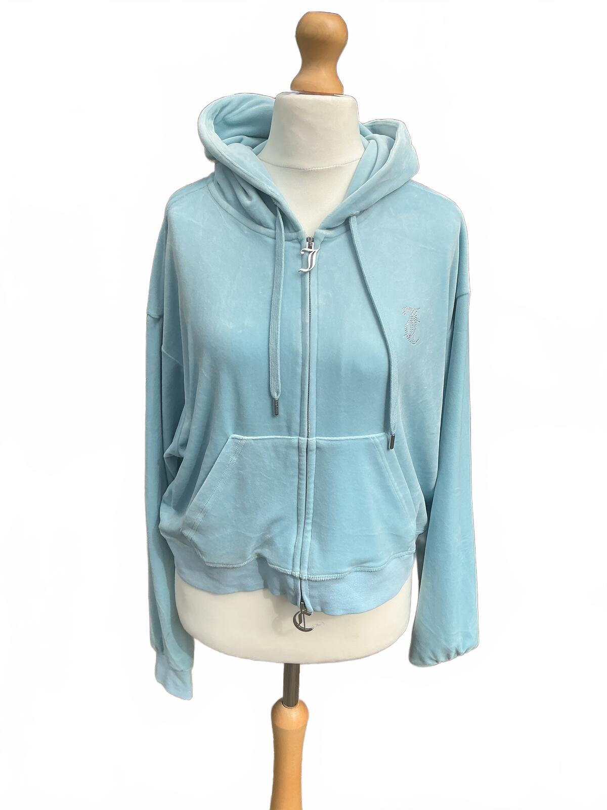Juicy Couture Light Blue Velour Zip Hoodie Sweatshirt Size Xl