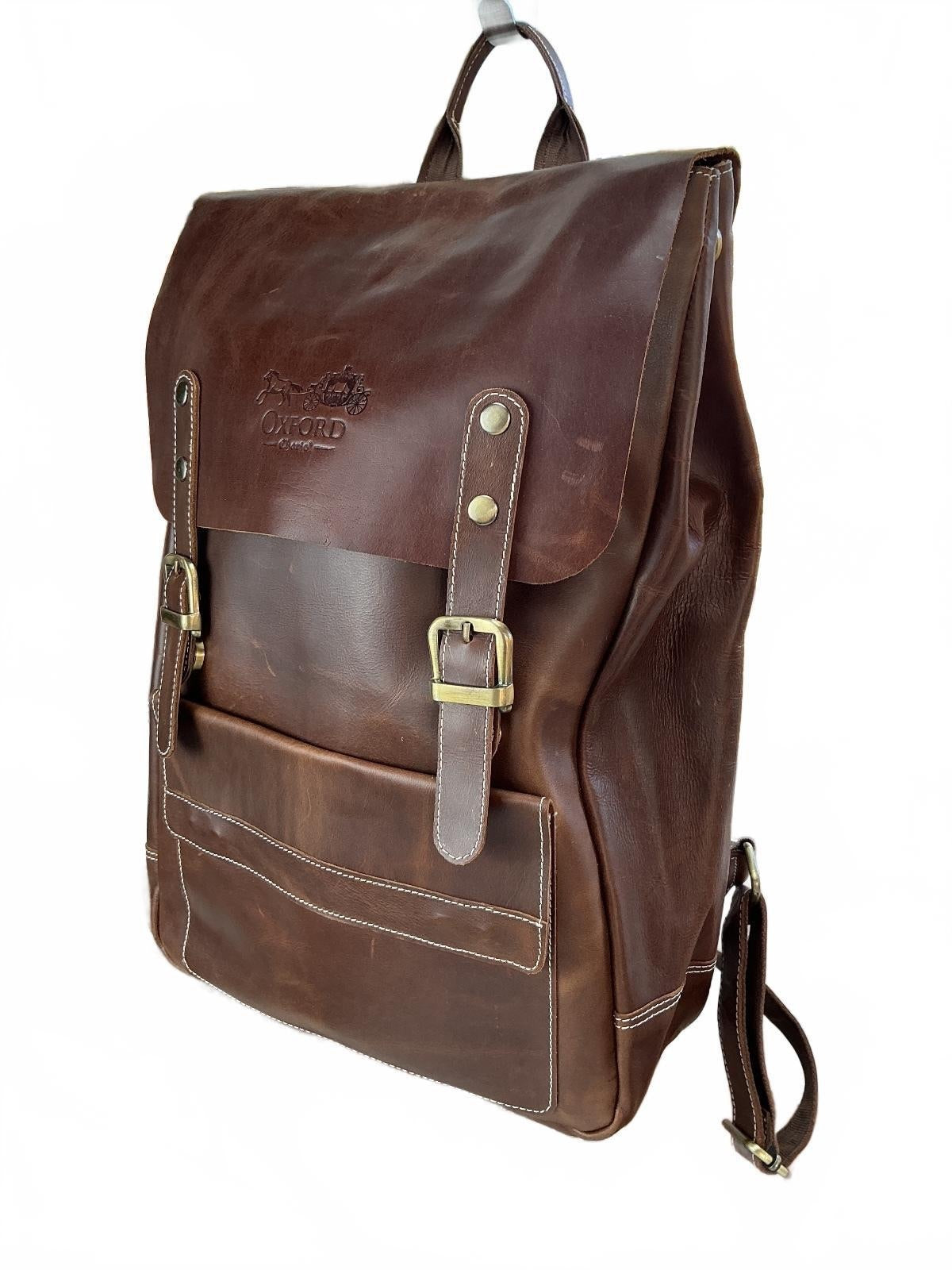 Oxford Chariot Luxury Leather Rucksack Brown Laptop Sleeve Multiple Pockets