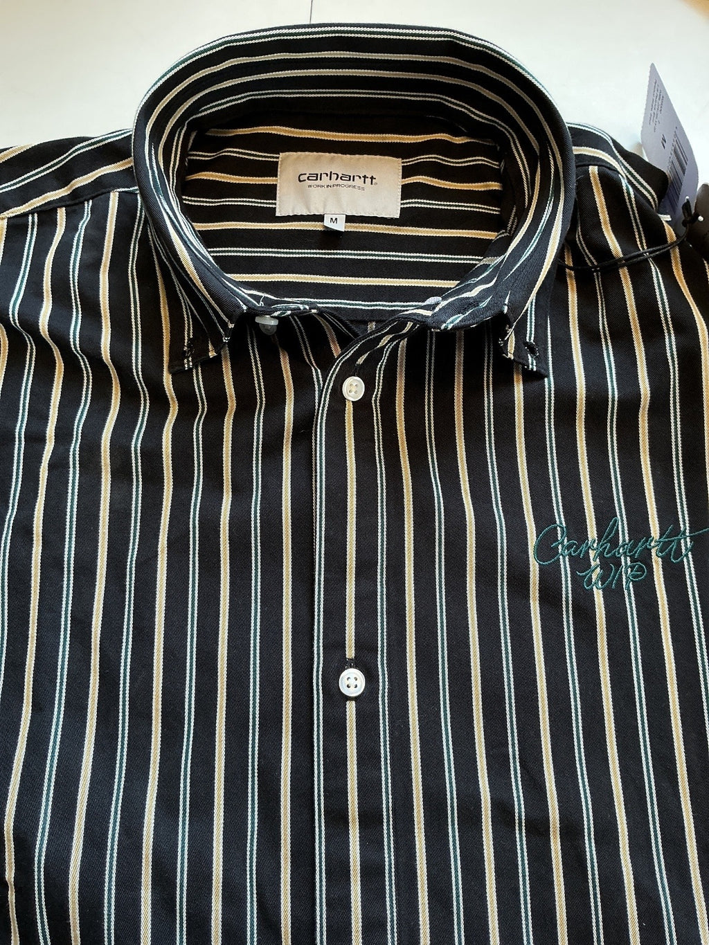 Carhartt WIP Palance Stripe Shirt Men M Black Loose Fit Button-Up