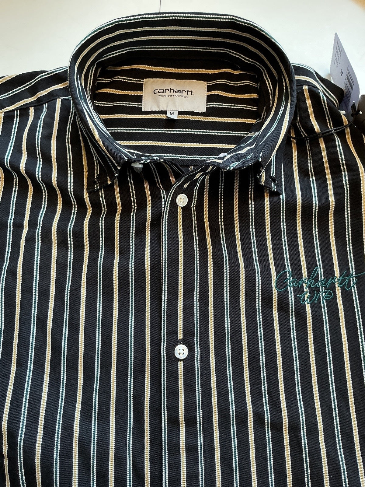 Carhartt WIP Palance Stripe Shirt Men M Black Loose Fit Button-Up