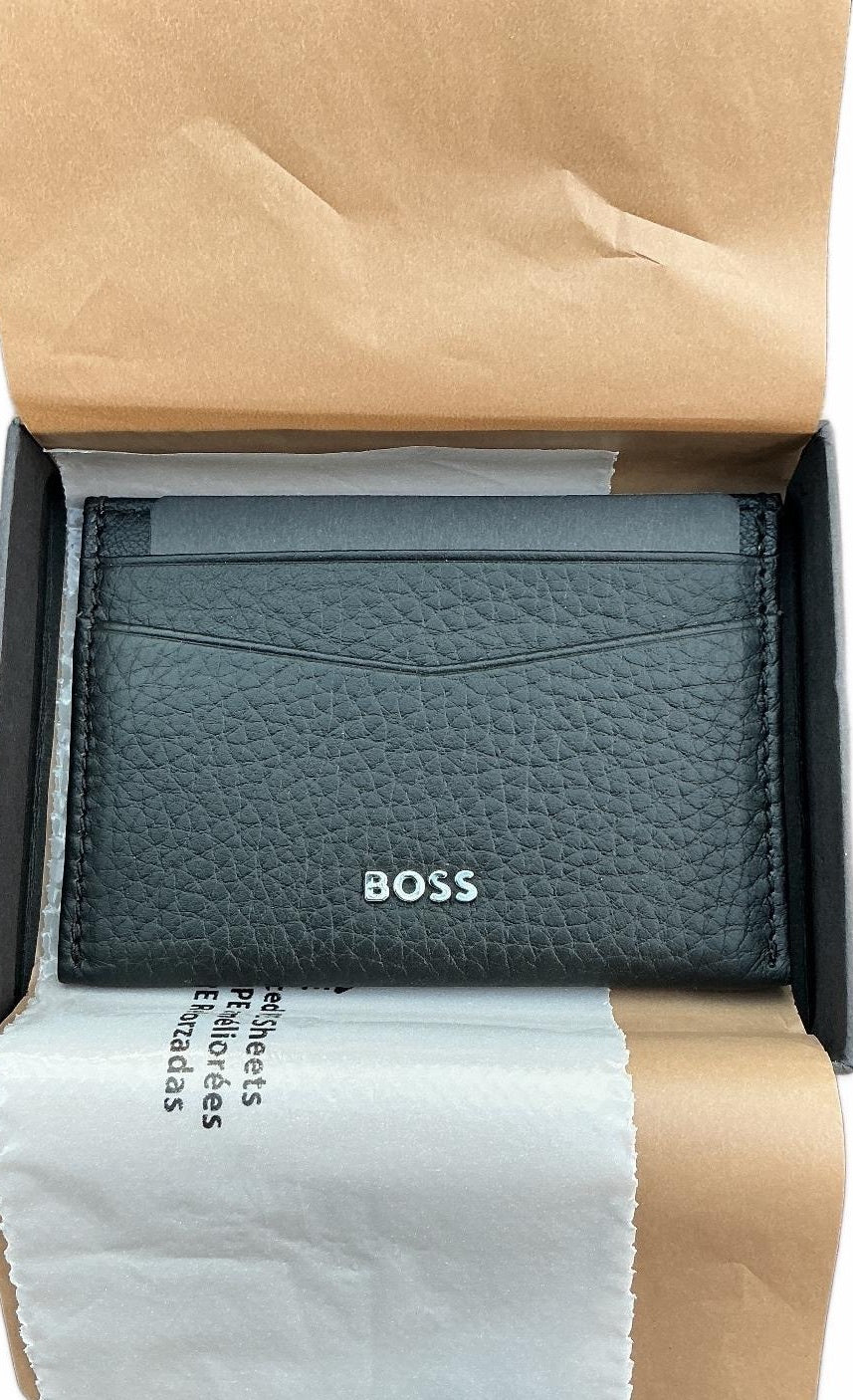 Hugo Boss New Black Men Card Holder Leather RFID Blocking Stylish